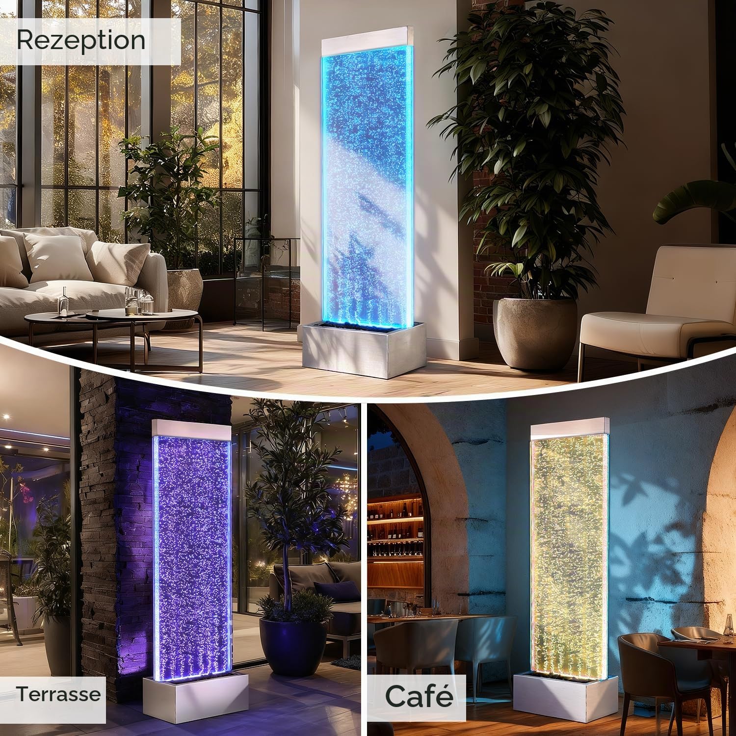 Jocoevol Wasserfallbrunnen, Acryl, für den Innenbereich, Bodenstehend, Wasserwand mit wechselnden LED-Farblichtern, Fernbedienung, 162,6 x 48,3 cm, Einweihungsfeier, Weihnachtsdekoration (Blasenwand)