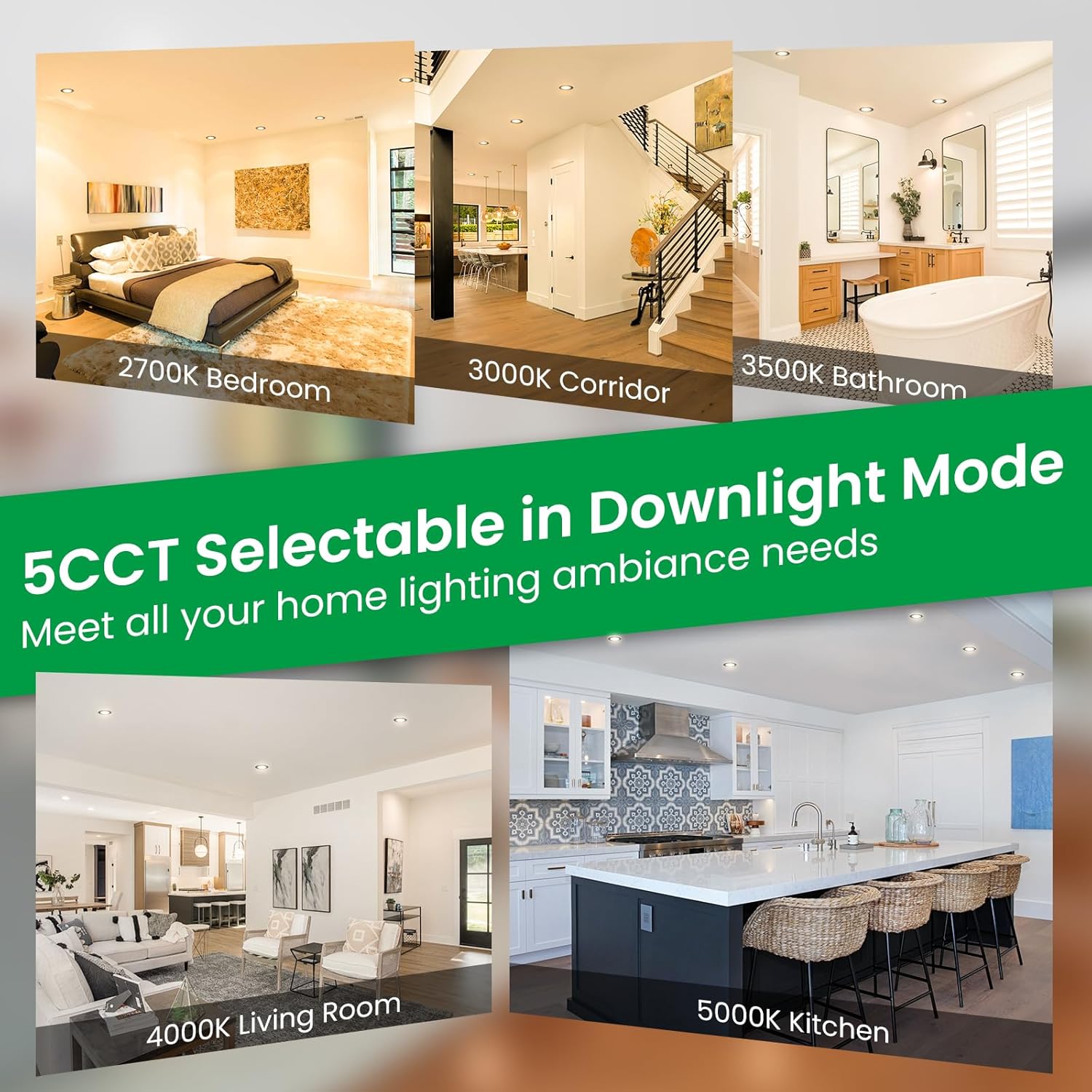 ALUSSO LIGHTING 20 Pack 6 Inch 5CCT Ultra-Thin LED Recessed Ceiling Light with Night Light, 2700K-5000K Selectable, 12W 1100LM Dimmable Canless Wafer Downlight, Damp Rated -ETL&FCC (Black)