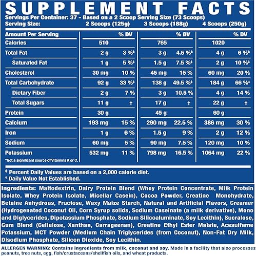 Vista 6 de Ronnie Coleman Signature Series King Mass XL Mass Gainer - Proteína en polvo – Ganador de peso de chocolate oscuro con 2.12 oz de proteína, 6.35 oz