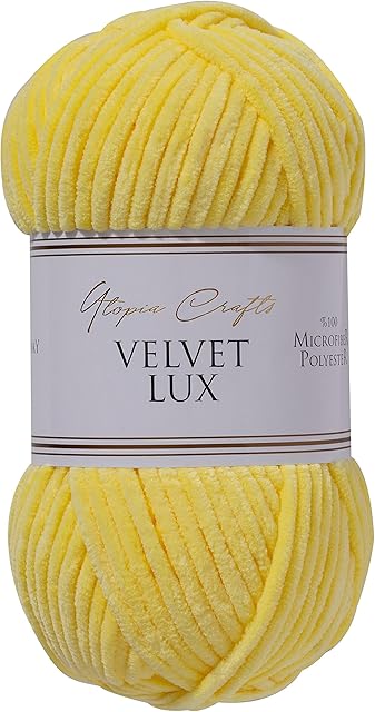 Utopia Crafts Velvet Lux Chenille Super Soft Chunky Yarn for Knitting and Crochet, 100g - 110m (Sun Yellow)