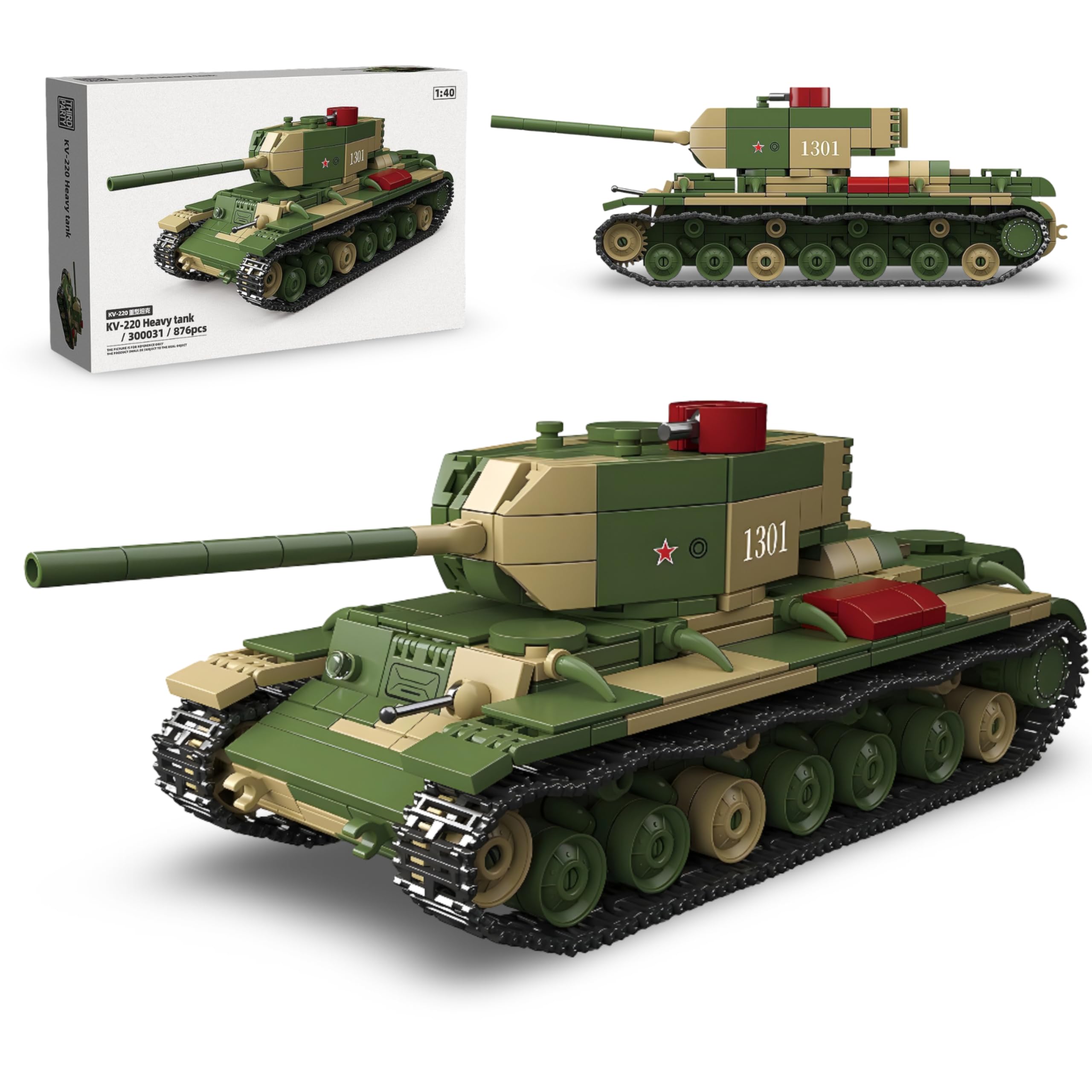 Unativer Soviet Heavy Tank Building Blocks Set, 876 PCS KV‑220 WWII Russian Armored Fighting Vehicle Building Toys for Adults & Teens, Historical Military Modular Construction Toy for Military Hobby