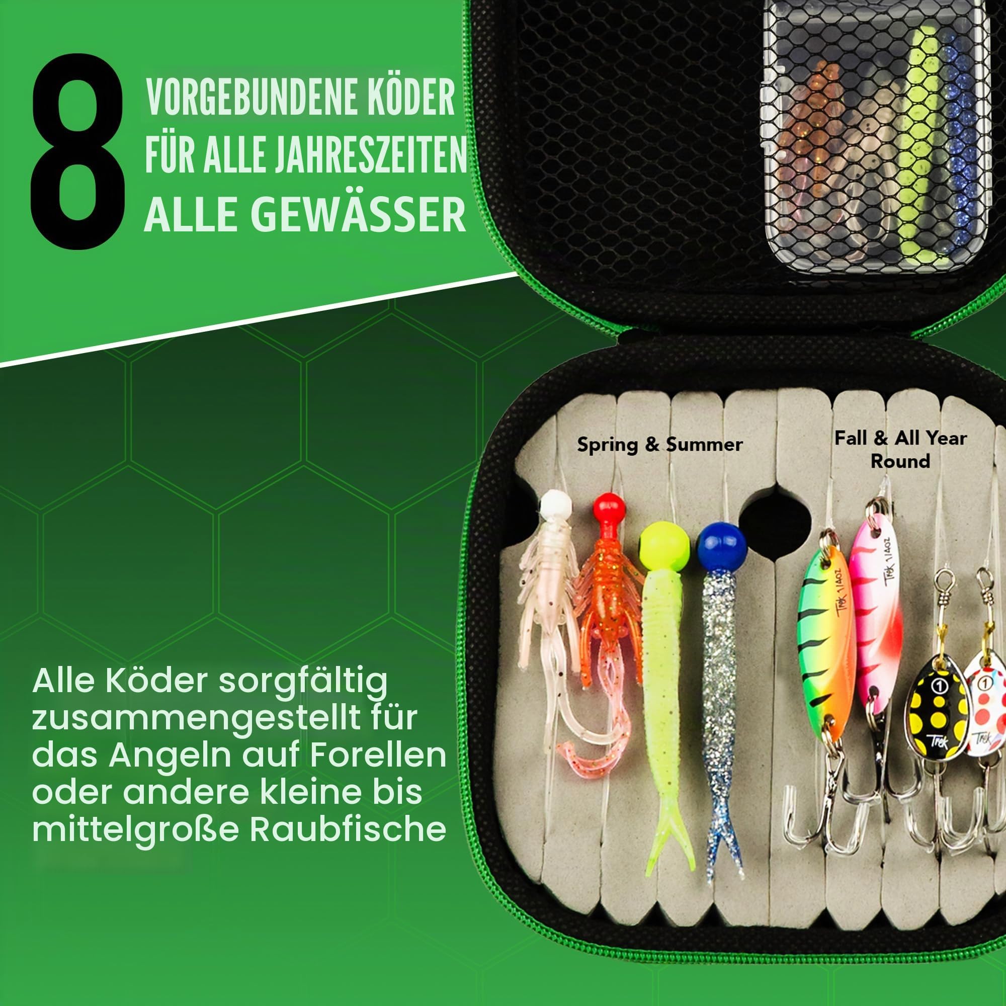 Amundson - Trek Angelrute & Rolle - IM6 Graphit Carbon Rute - Angelset für Camping, Wandern & Kajak - für Süß- und Salzwasser & alle Jahreszeiten geeignet - Für Anfänger & Angler