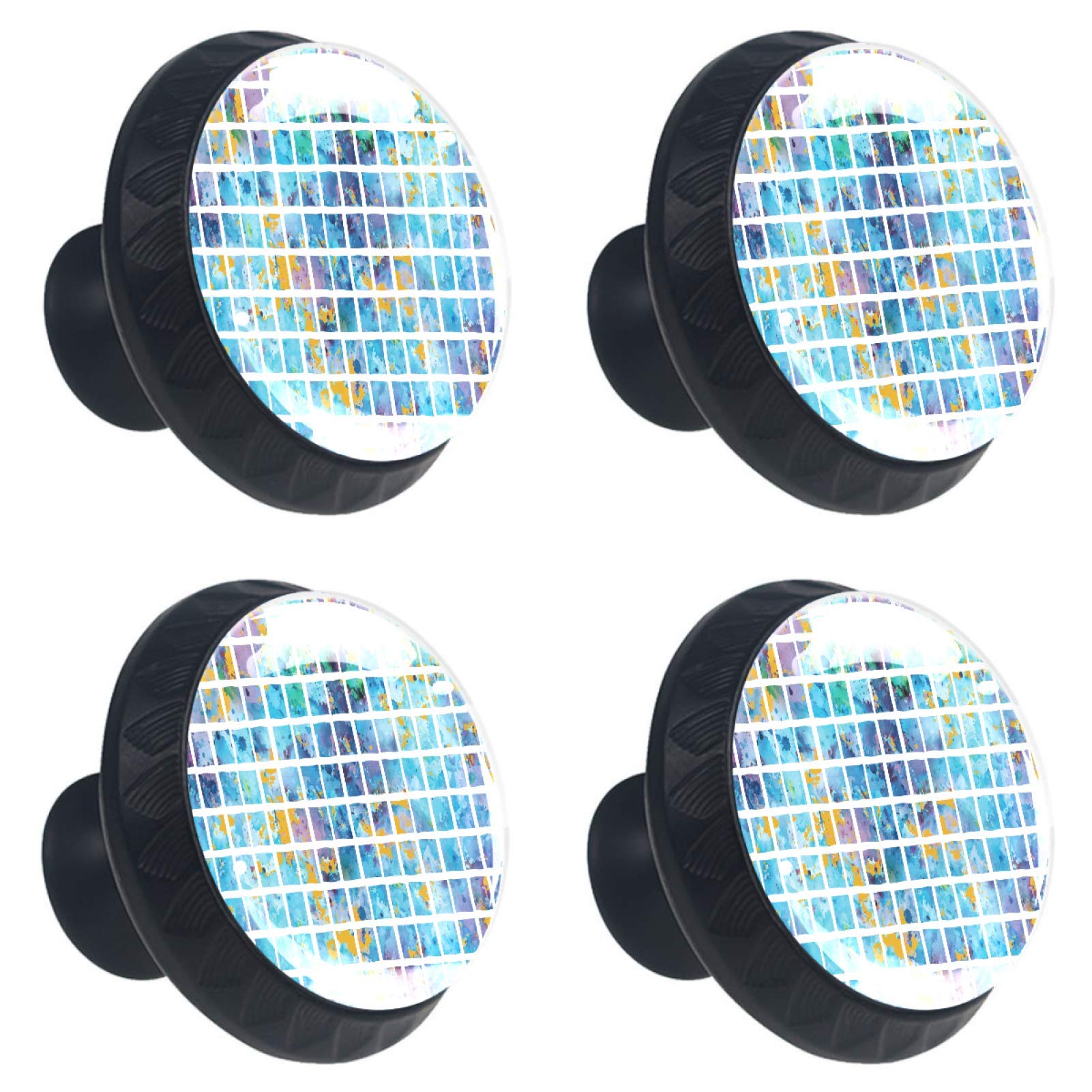 Boutons de placard carrés en verre d'art bleu aquarelle 30 mm pour mobilier élégant