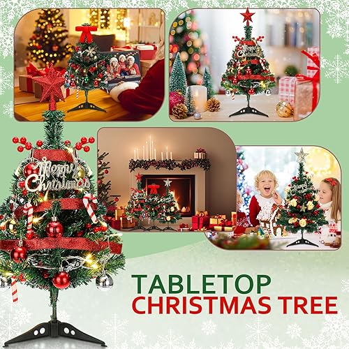 Miniatura 6 de 3 piezas de mini árbol de Navidad artificial de escritorio con luces LED y adornos de 182022 pulgadas, árbol de Navidad de mesa para decoración de