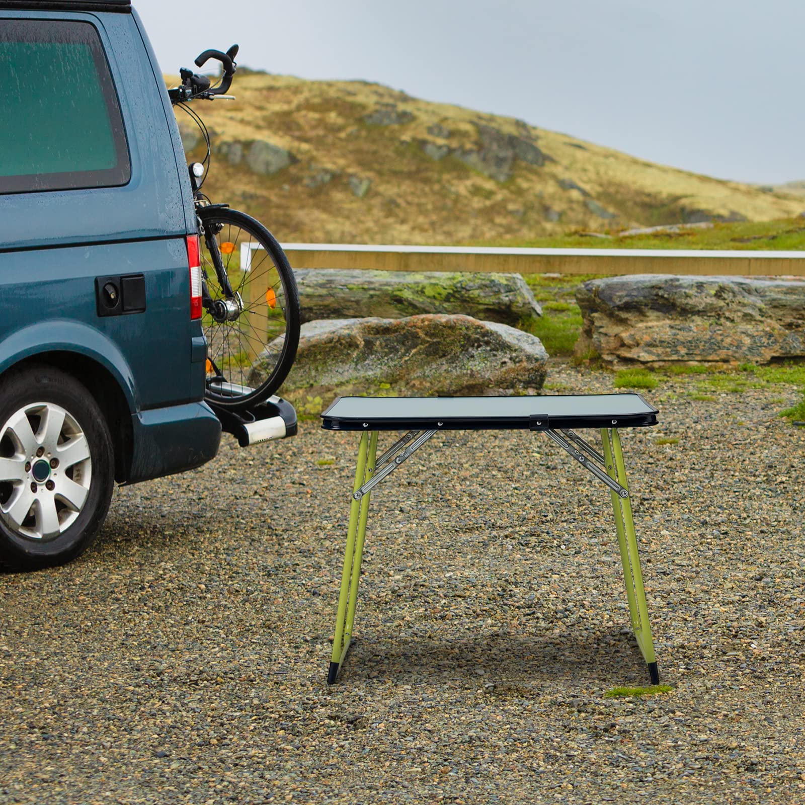 Table Pliante Multifonction pour Jardin ou Plage en Durolac Bois de Haute densité 60 x 40 cm Couleur Bois et Vert