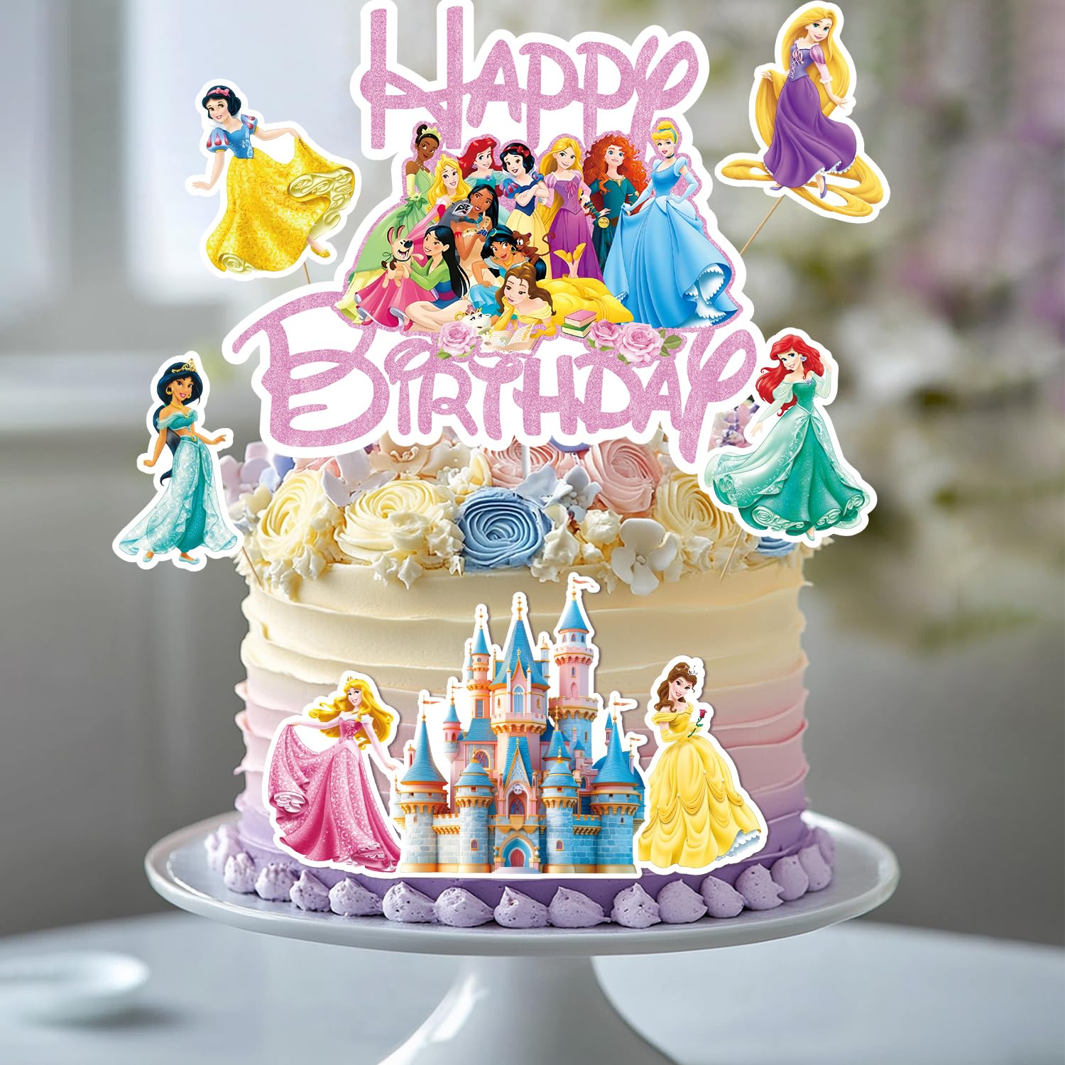 Princess Cake Topper, Princess Cake Decorations Prin cess Cake Toppers, Fantastic Happy Birthday Prin cess Cake Topper, Prin cess Cake Toppers for Girls Birthday Baby Shower Party