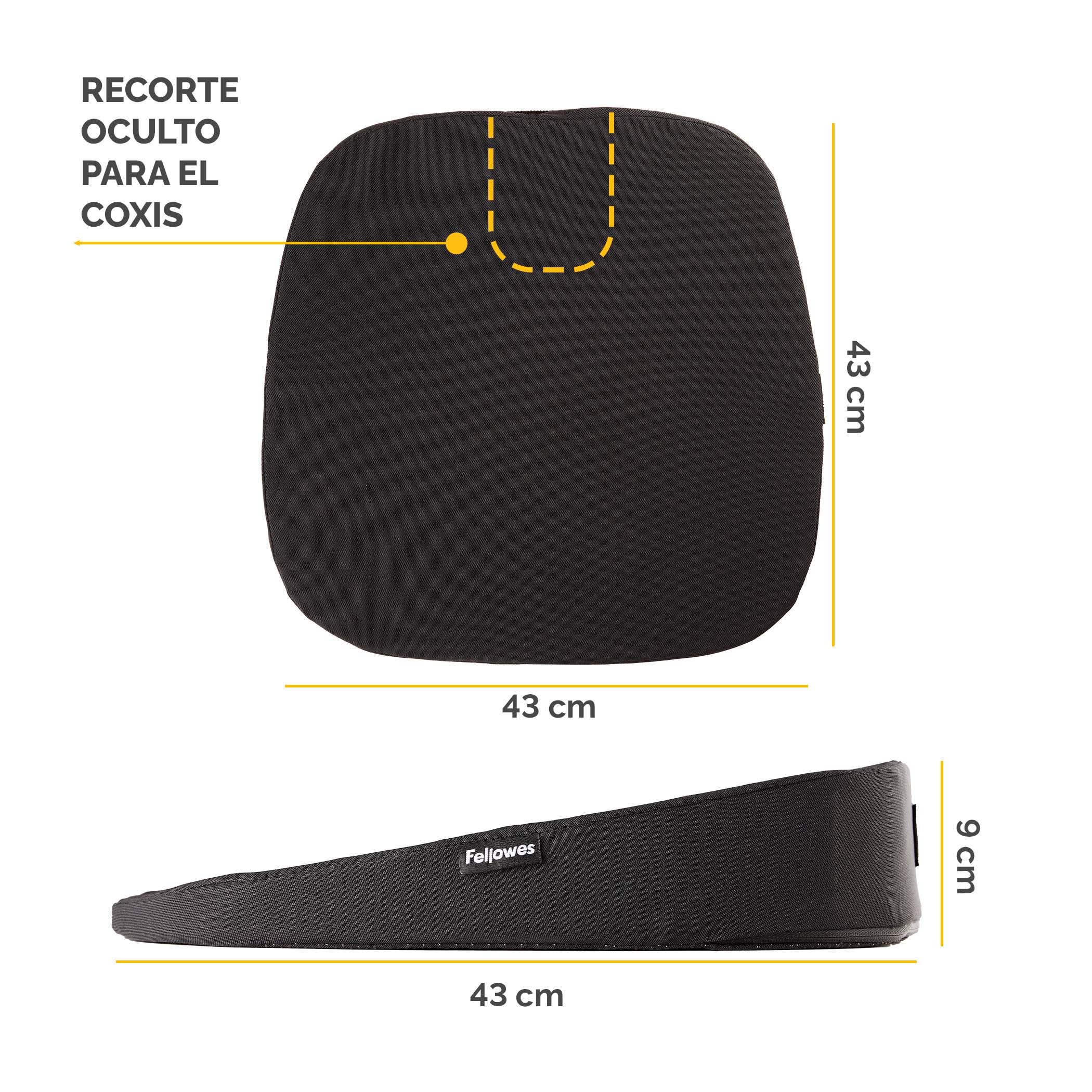Fellowes Cojín de Asiento en Cuña Breyta - Alivia la presión, Materiales reciclados, Base Antideslizante, portátil, 5 años de garantía, Ideal para la Oficina y el hogar