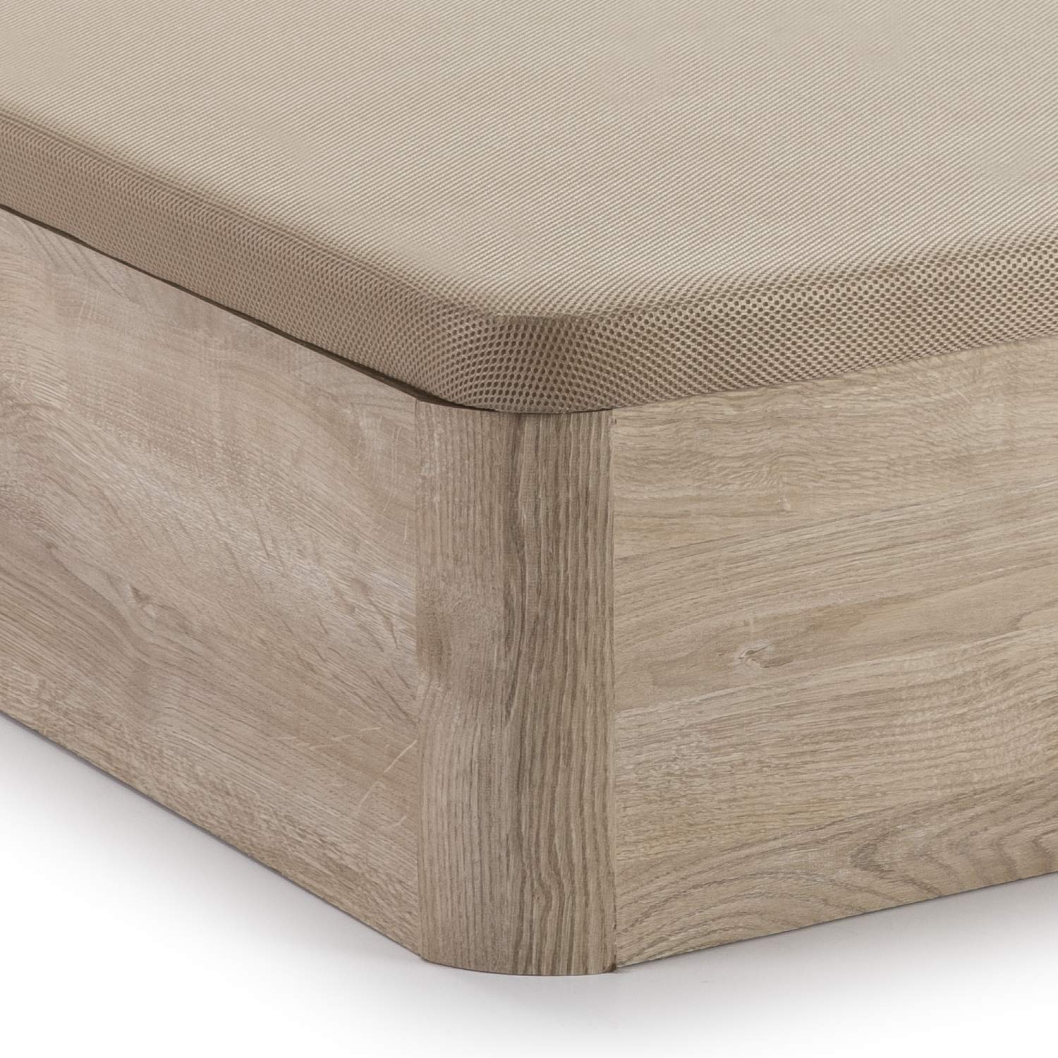 Canapé abatible 160X200 de Gran Capacidad con Esquinas Redondeadas en Madera, Base tapizada 3D Transpirable Color Roble