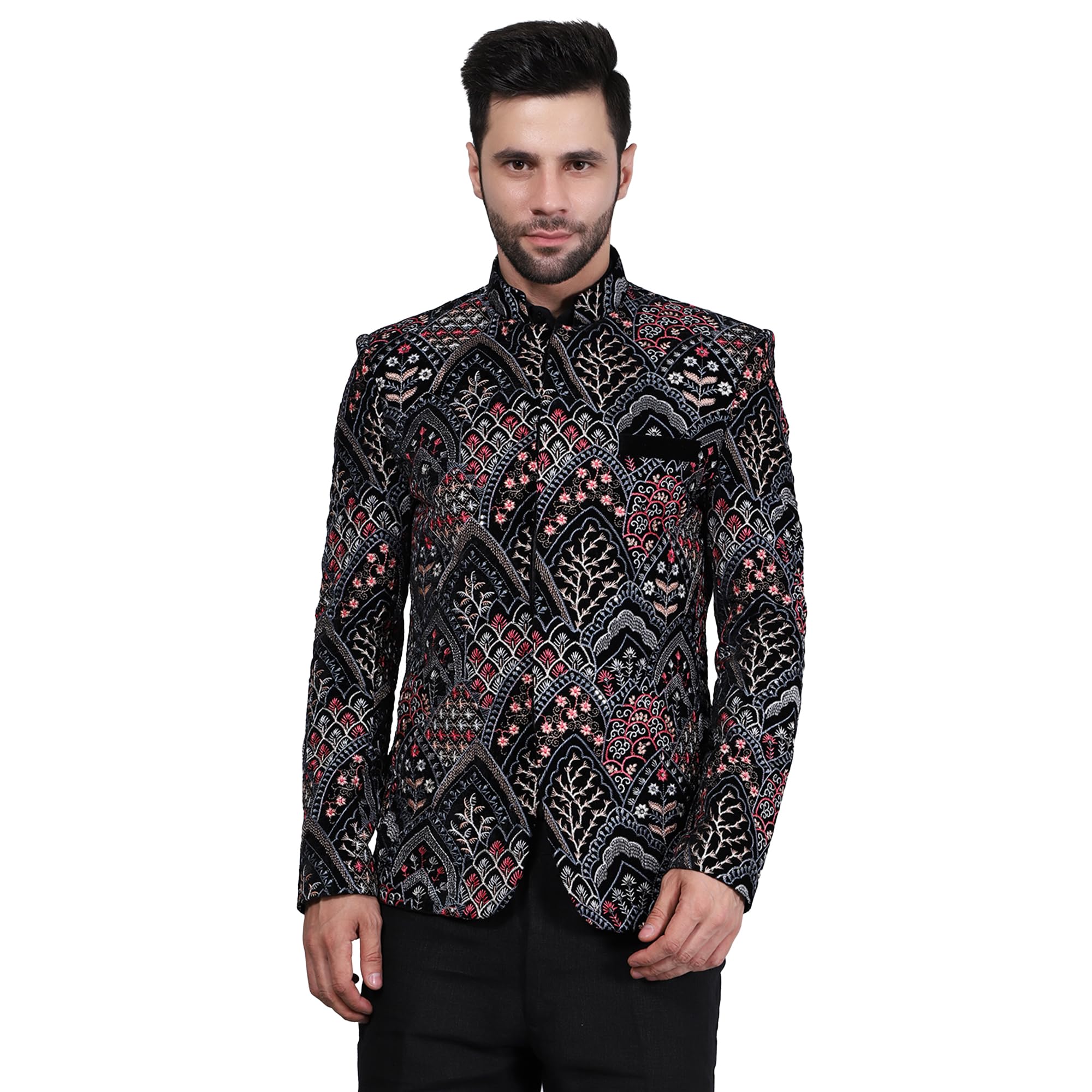 Embroidered Velvet Black Bandhgala