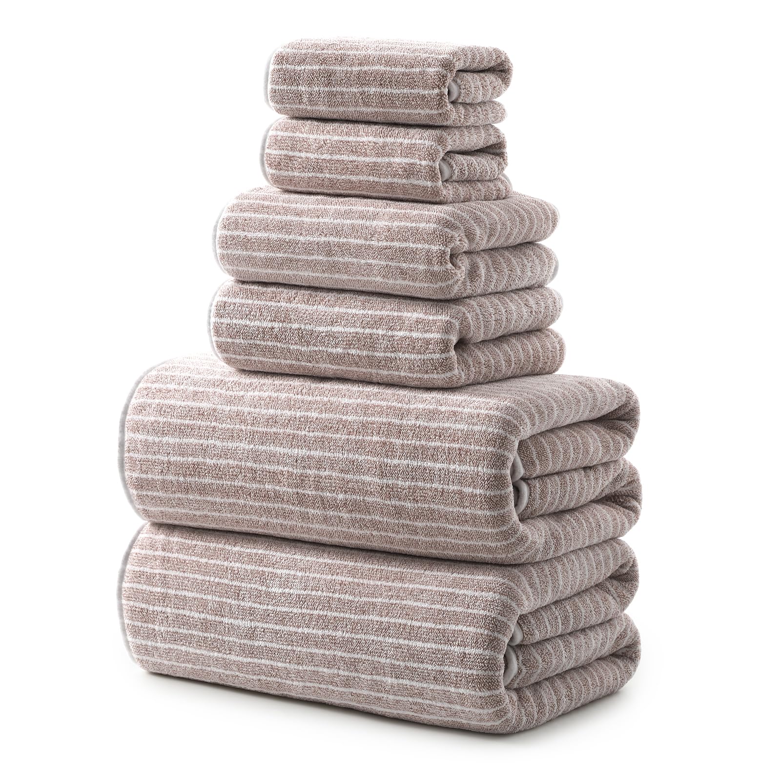 REDKISS Ultra Soft Bath Towels Set of 6 Large 35"x70" | 100% Microfiber, Highly Absorbent & Quick Dry | Taupe Towels for Bathroom, Spa, Gym | 2 Bath, 2 Hand, 2 Washcloths