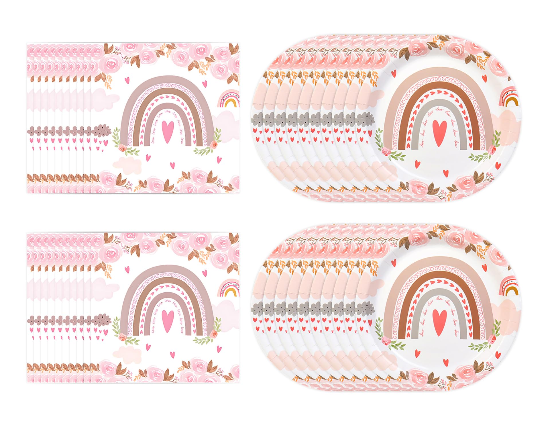 40Pcs Rainbow Party Tableware Set, Pink Paper Plates Tableware, 20Pcs Rainbow Napkins + 20pcs Birthday Party Plates, Disposable Dinnerware Party Supplies for Boys Girls