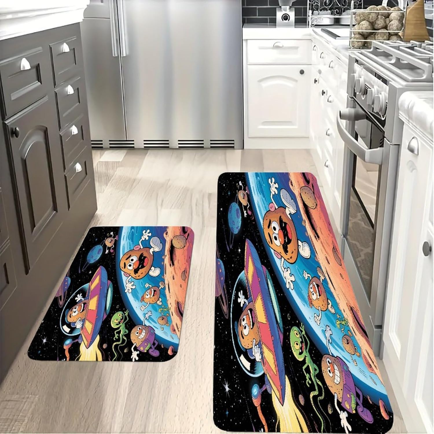 Funny Potato Kitchen Mat Set of 2 Ergonomic Comfort Velvet Rugs Cushioned Anti-Fatigue Non-Slip Standing Mats Thick Kitchen Floor Mat Carpet Runner Rugs 16"×24"+17"×47"