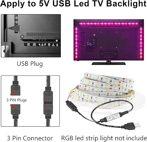 Miniatura 4 de YACSEJAO Controlador de tira LED USB de 5 V, 1.3 pies15.7 in, USB a 3 pines 5 V RGB LED LED reemplazo de luz con 68 efectos de lámpara