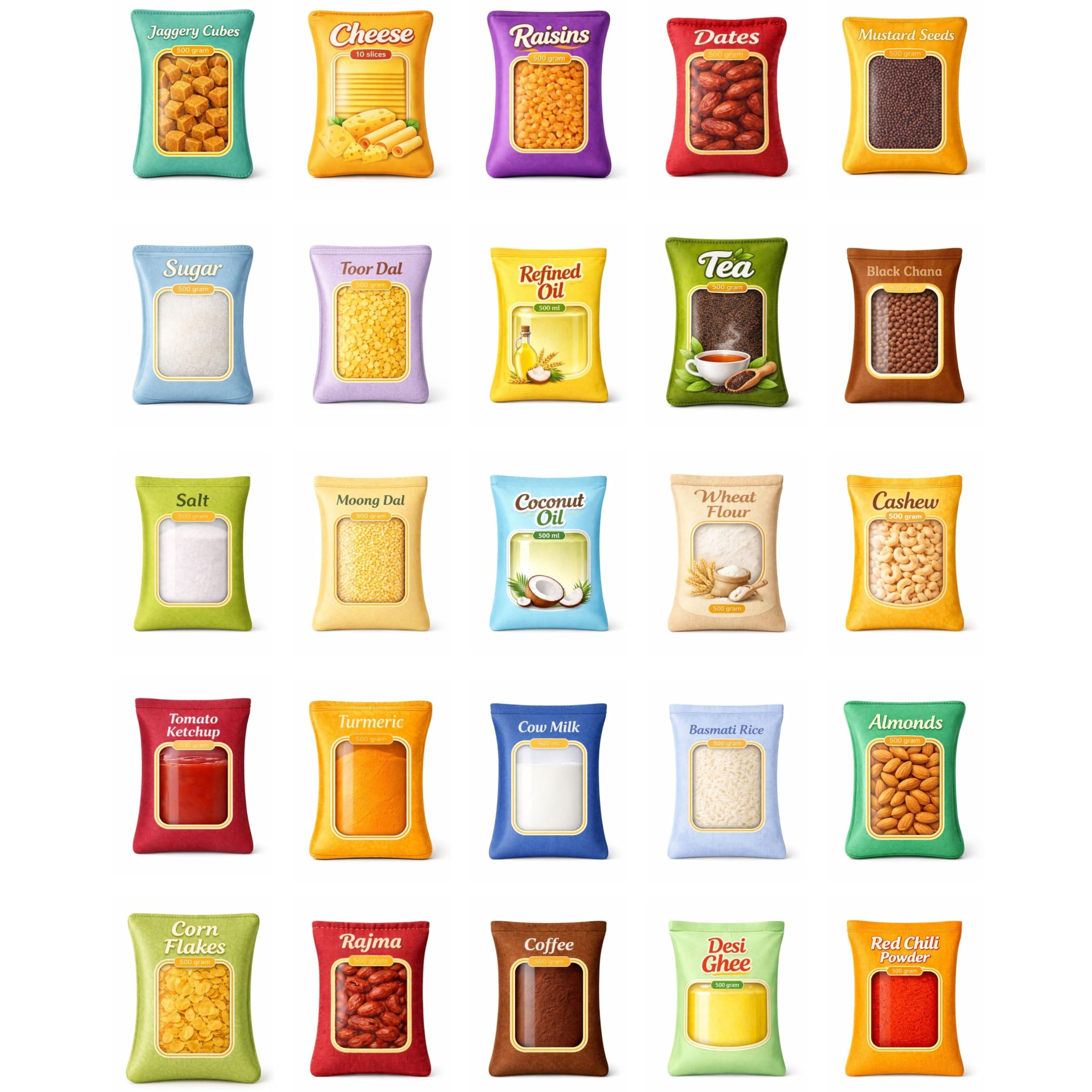 The Small Wonderland Indian Grocery Kitchen Play Set – 25-Piece Realistic Fabric Indian Play Food Collection for Kids 3+ | Traditional Kirana Store Role Play Toy | Educational Kitchen Learning Set 2