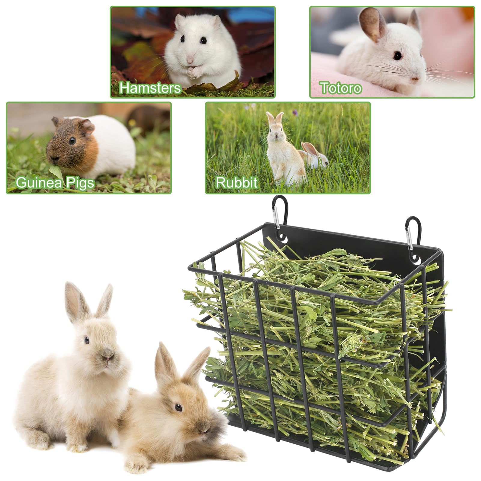 Therwen Heuraufe Für Kaninchen & Meerschweinchen – Metall-Futterstation Mit Haken, 4 Stück, Schwarz
