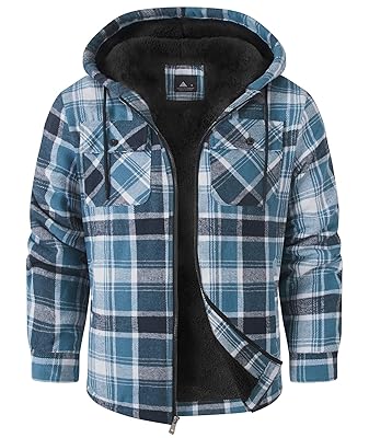 SCODI Men's Flannel Shirt Jacket Fleece Sherpa Lined Plaid Jackets Coat Full Zip Up Hoodie Winter Outwear