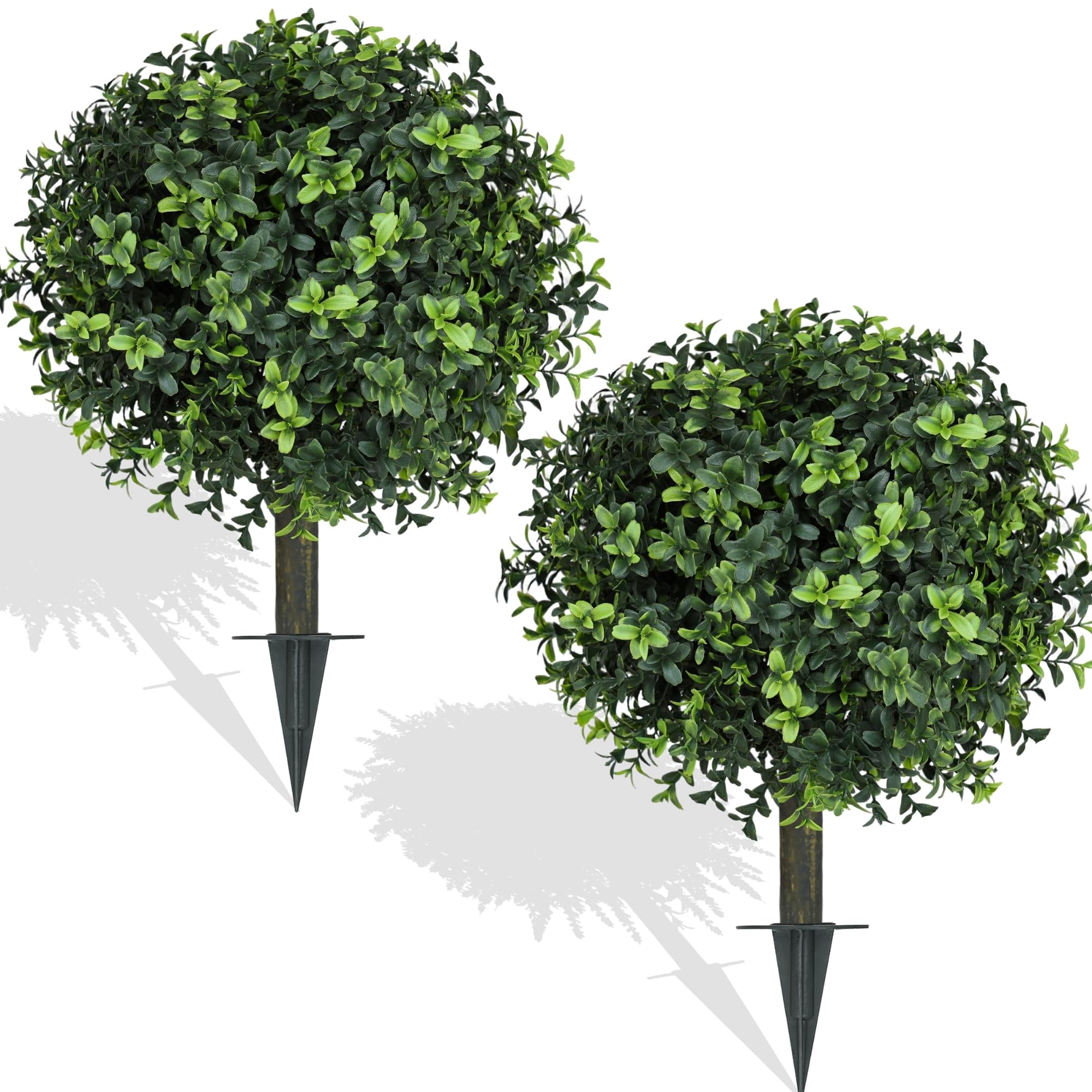 Muhanjia Artificial Boxwood Topiary Ball,Set of 2,UV Resistant Artificial Shrub Bushes with Ground Spike,Fake Evergreen Plant Easy to Insert in Ground