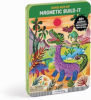 Mudpuppy Dino Mix-Up – Magnetic Build-It Travel Friendly Game with Illustrated Prehistoric Background Scenes Including 2 Dino Characters and Over 40 Mix and Match Magnets for Children Ages 4 and Up