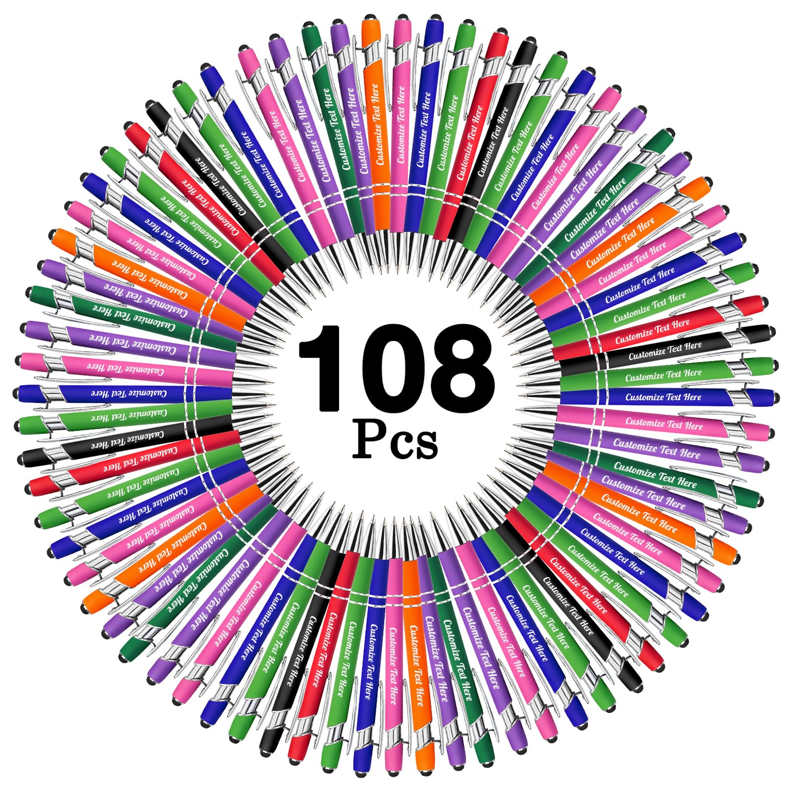 PFCNYMUA Up to 500 Personalized Pens Bulk 100 Custom Ballpoint Pens with Business Name Message Logo, Customized Engraved Pens with Stylus (Medium