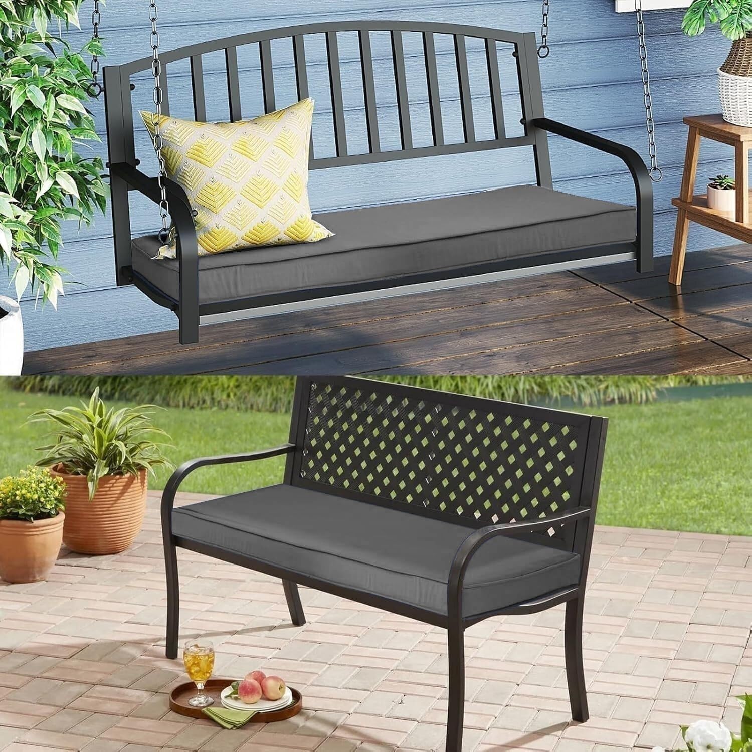 Water-Repellent Garden Bench Cushion 2" Thick - Outdoor Patio Furniture Seat Pad for Dining Window Shoe Rack with Ties & Removable Zippered Cover Custom Size(Military Green,42x18in/107x46cm)