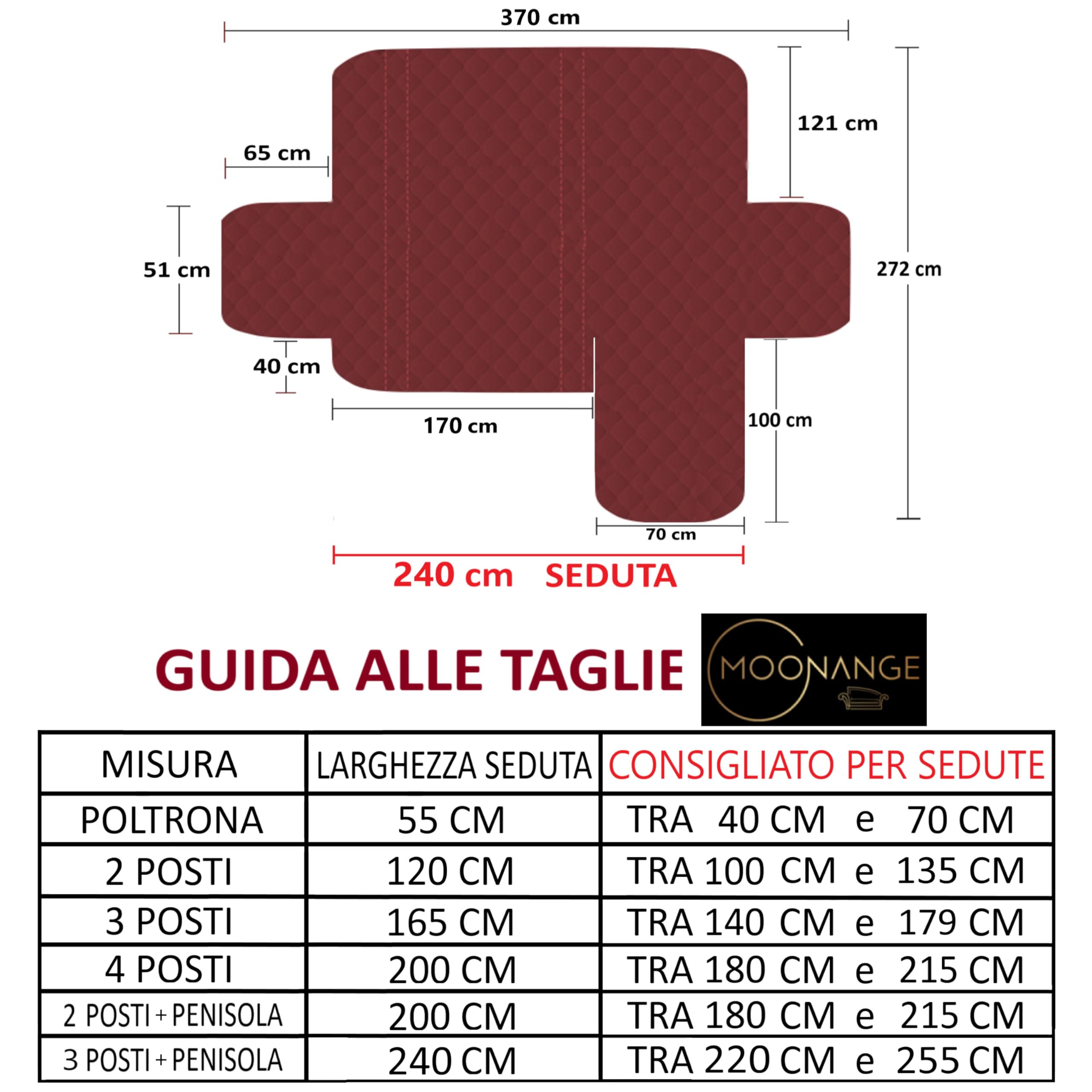 Moonange - Copridivano 3 posti con Penisola - Seduta 240 cm - Copri divano Impermeabile Salva divano Angolare, Antiscivolo, Antimacchia, Reversibile, Antigraffio e Antipelo- Grigio Scuro