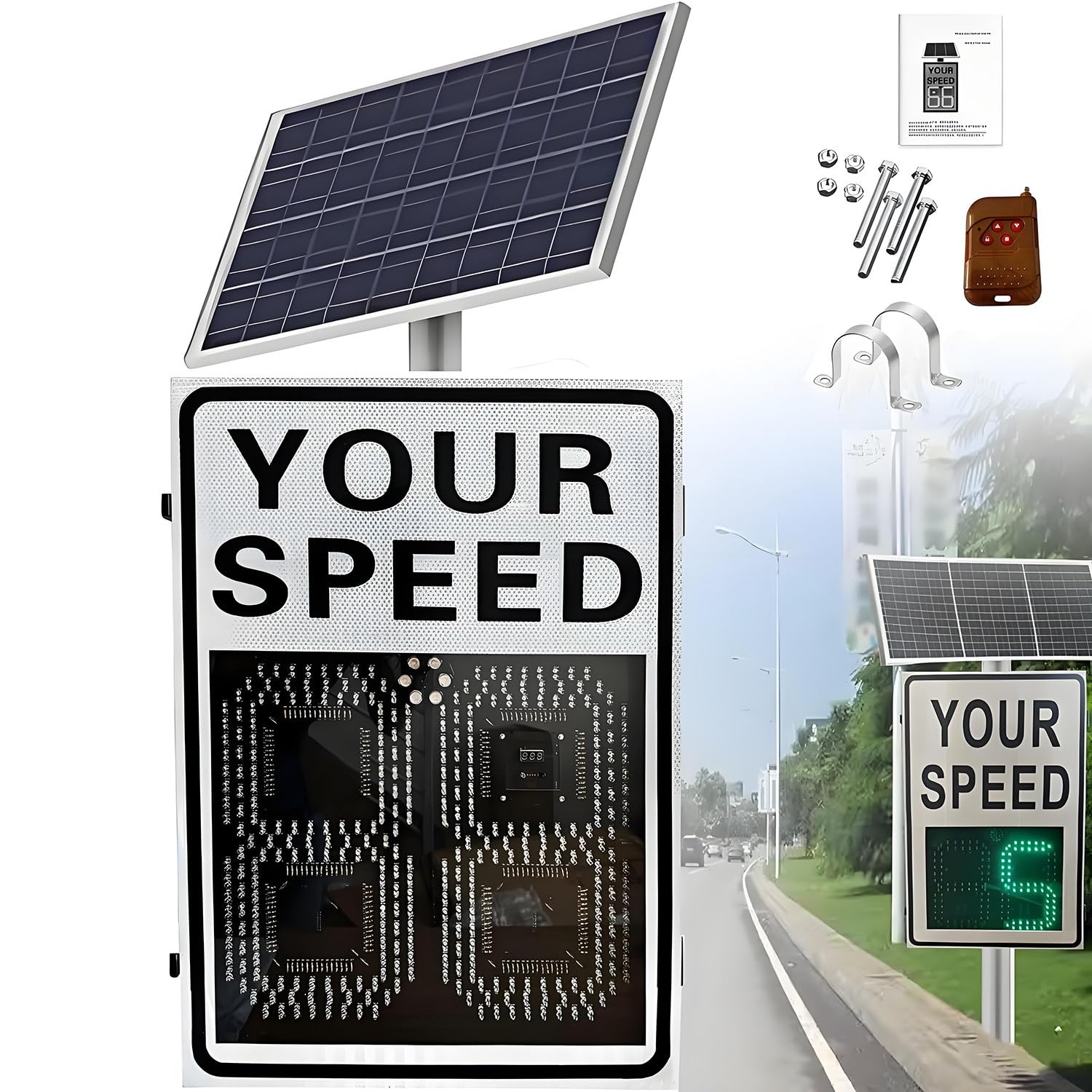 Señal de retroalimentación de radar con energía solar, pantalla LED de límite de velocidad para carreteras, carreteras, estacionamientos