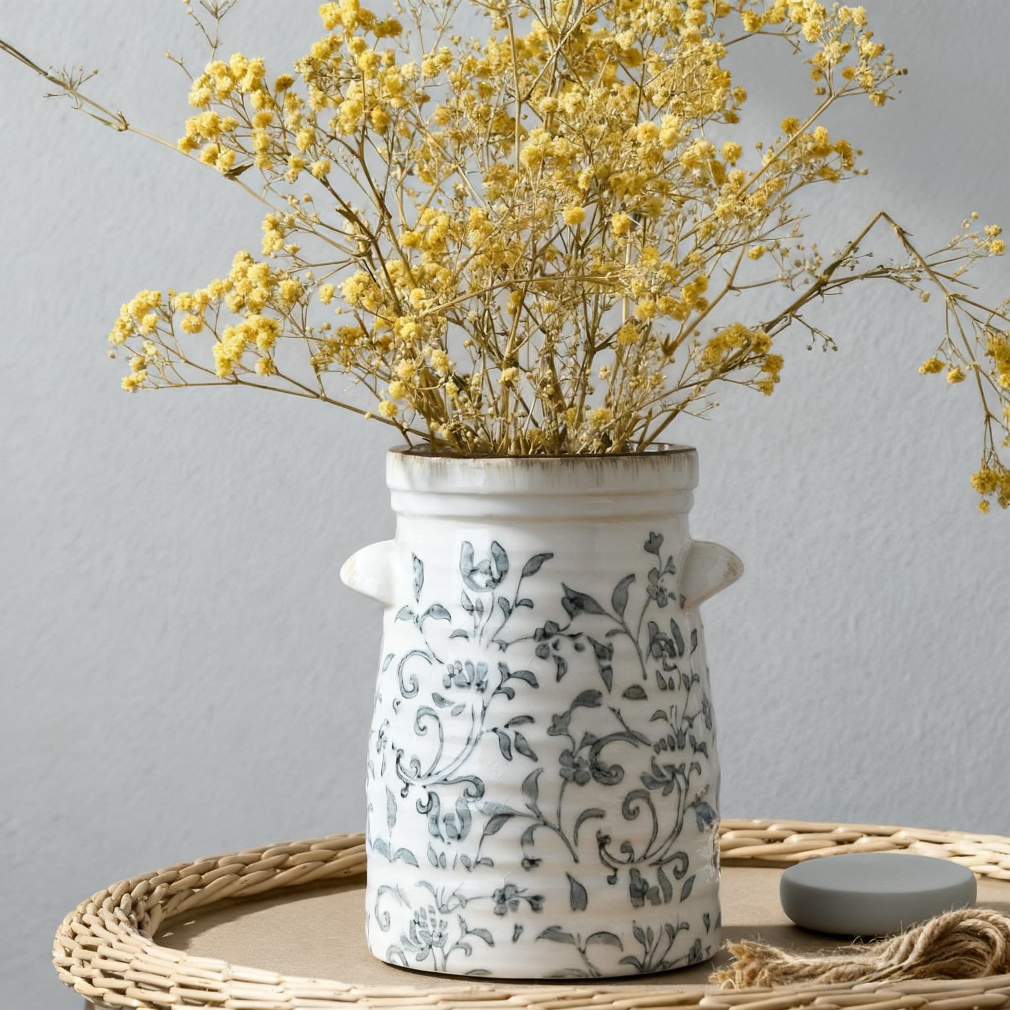 Amazon.co.jp: SIDUCAL セラミックグレーとホワイトの花瓶 2つの耳、8