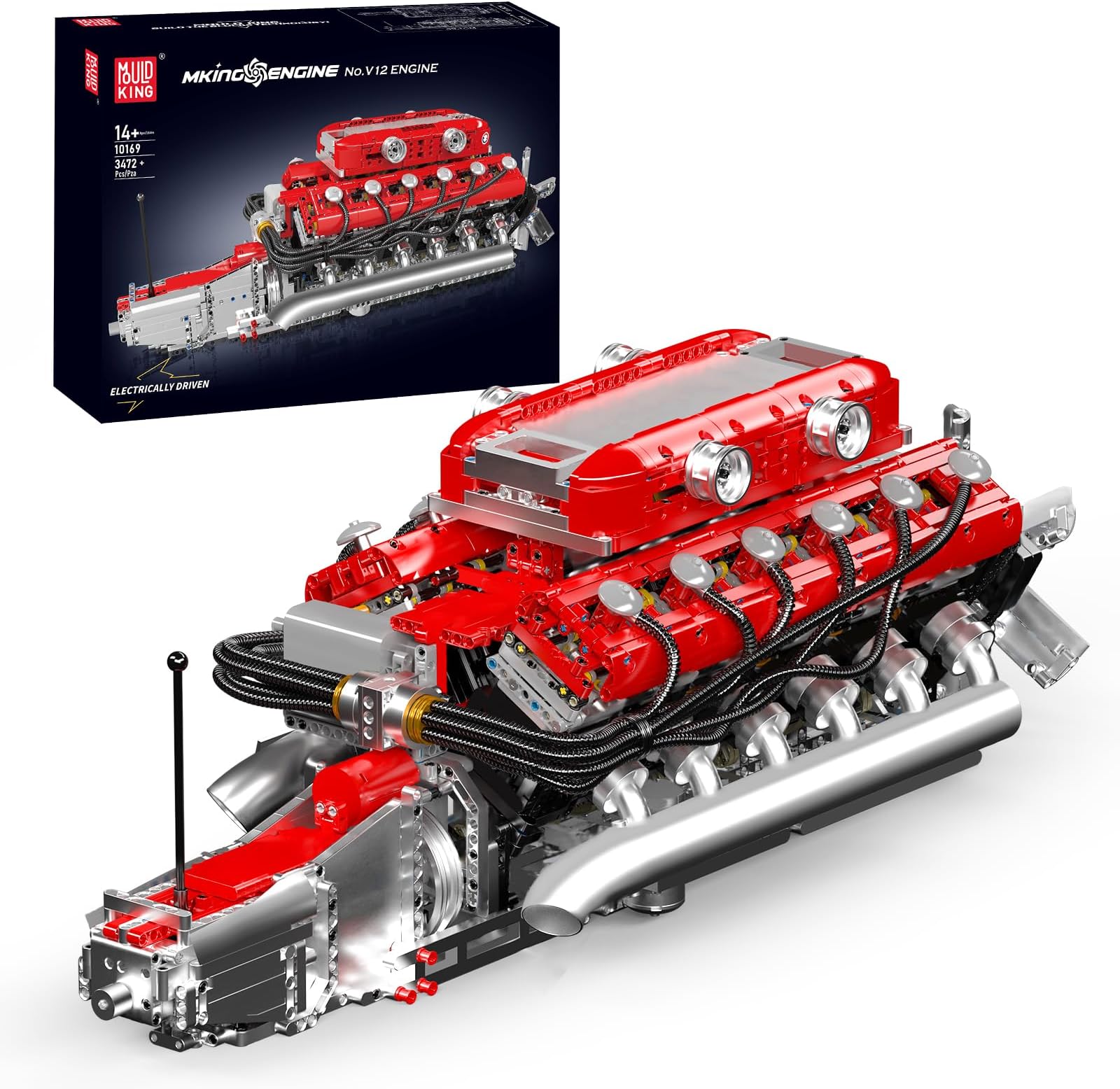 Mould King V12 Engine Model Kit That Runs, MOC Engineering Model Building Kit with Battery and Motor, 3472 PCS STEM Engineering Building Blocks for Adults