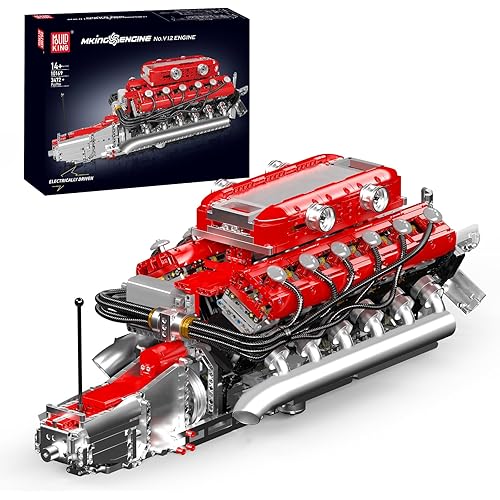 Mould King V12 Engine Model Kit That Runs, MOC Engineering Model Building Kit with Battery and Motor, 3472 PCS STEM Engineering Building Blocks for Adults