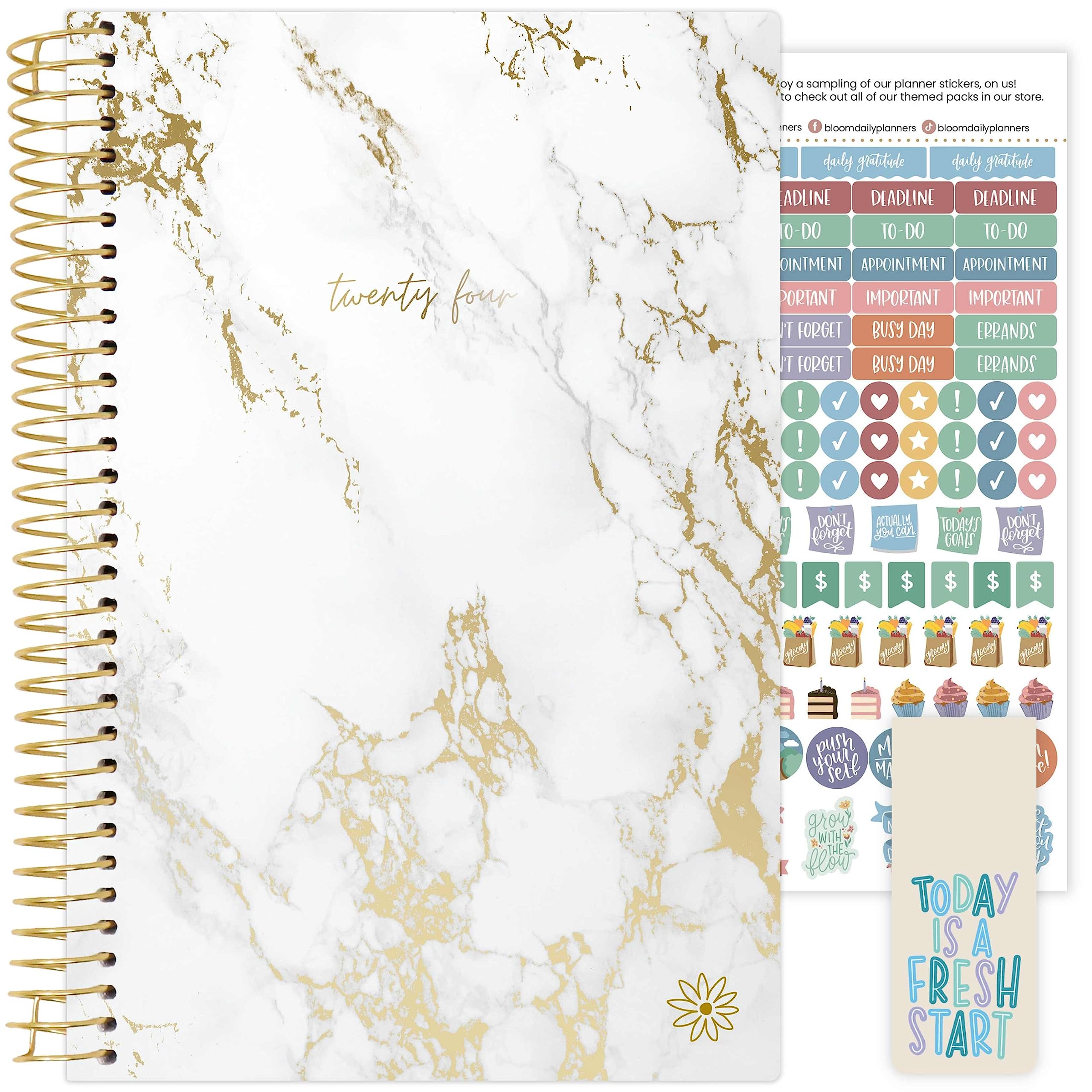 bloom daily planners2024 Calendar Year Day Planner (January 2024 - December 2024) - 5.5” x 8.25” - Weekly/Monthly Agenda Organizer Book with Stickers & Bookmark - Marble