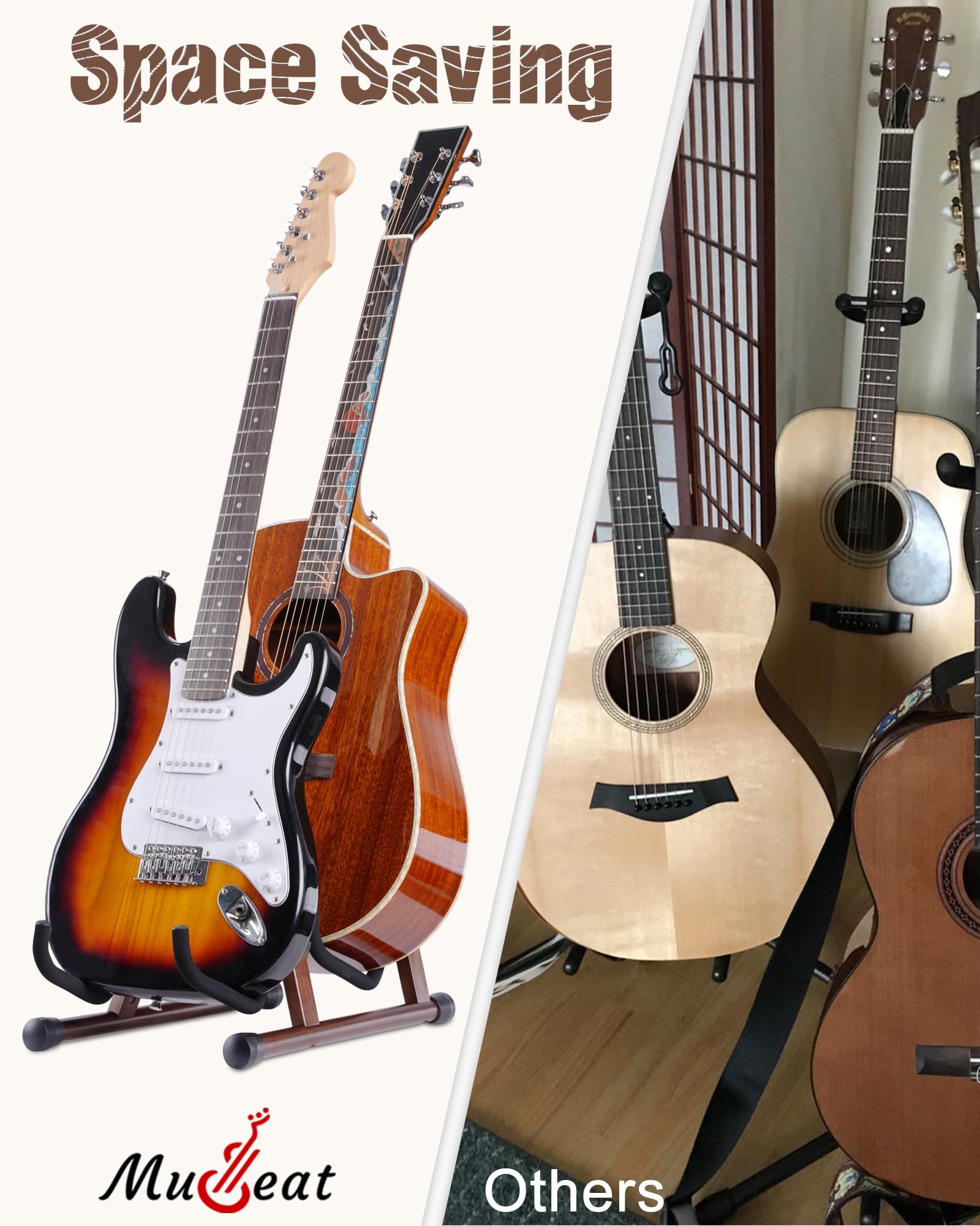 Doppio supporto per chitarra a forma di A per 2 chitarre (acustica/basso elettrico/banjo) con imbottitura in schiuma – forte supporto per pavimento per studio e casa