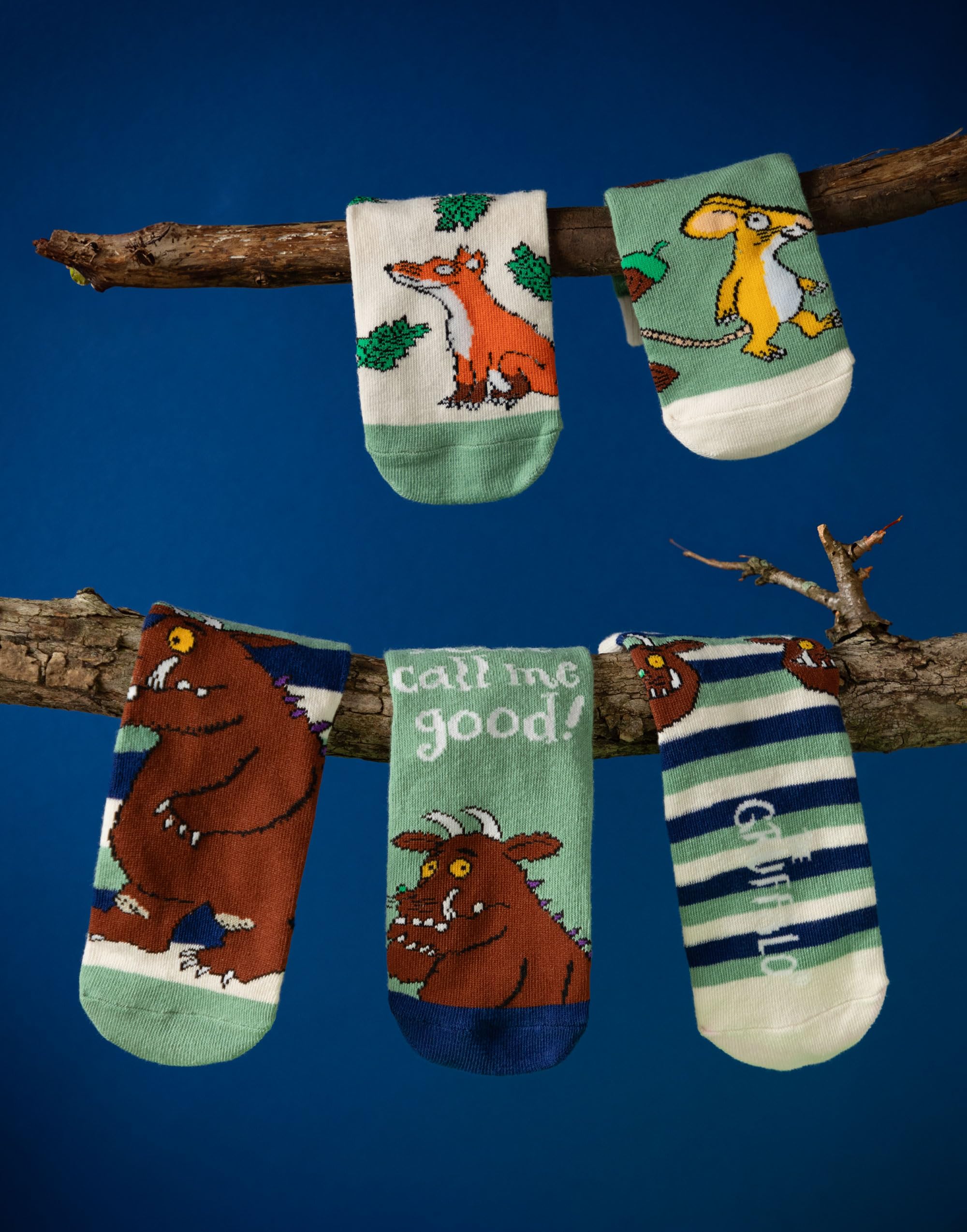 Gruffalo The Calcetines para niño, paquete de 5 | Calzado infantil con gráfico de cuento de hadas multicolor | Juego de calcetines cómodos Julia Donaldson Mouse Fox | Regalo de mercancía de la serie