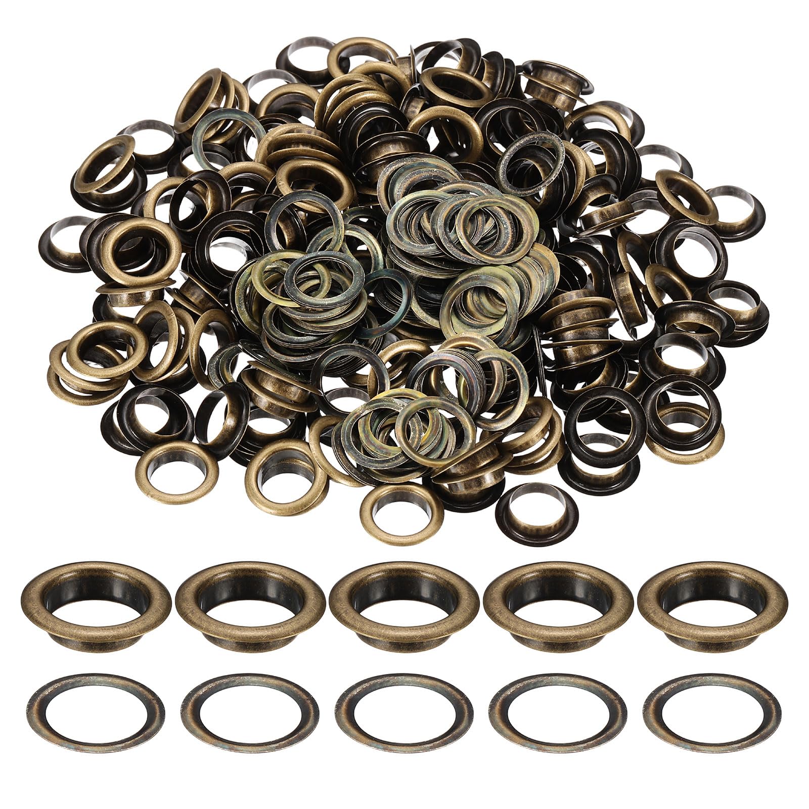 sourcing map 200 Sets Grommets Eyelets, 10mm Brass Self Backing Eyelets Metal Eyelet with Washers for Belts, Shoes, Clothes, Bead Cores, DIY Project, Bronze