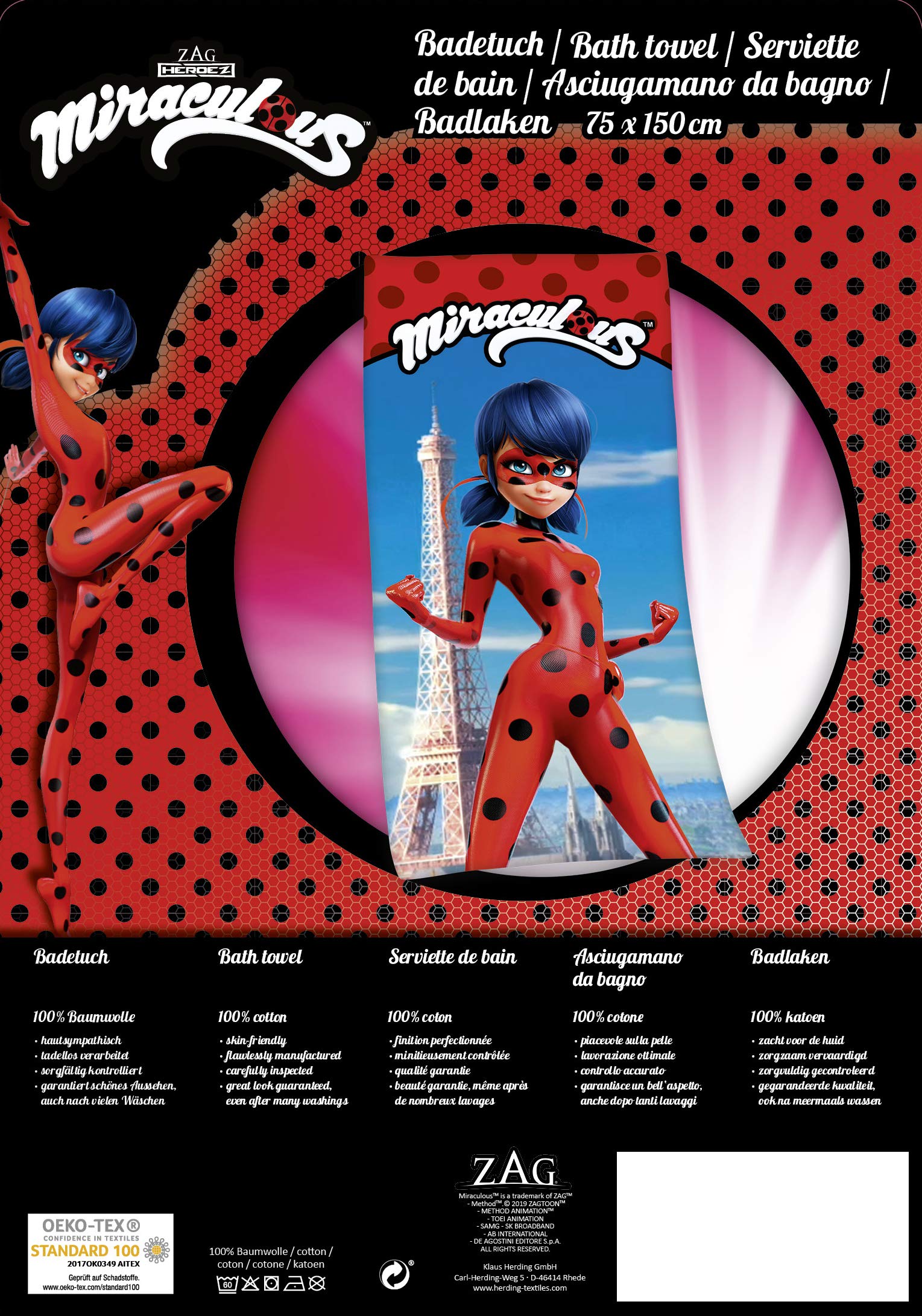 Asciugamano Miraculous Herding - 70x140 Cm, Cotone Velour - Per Spiaggia E Piscina - Foto 2