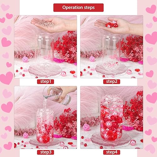 Miniatura 4 de 10152 piezas de relleno de jarrón para el día de San Valentín, perlas rosas y rojas, relleno de jarrón flotante de corazón para boda, hogar, mesa,