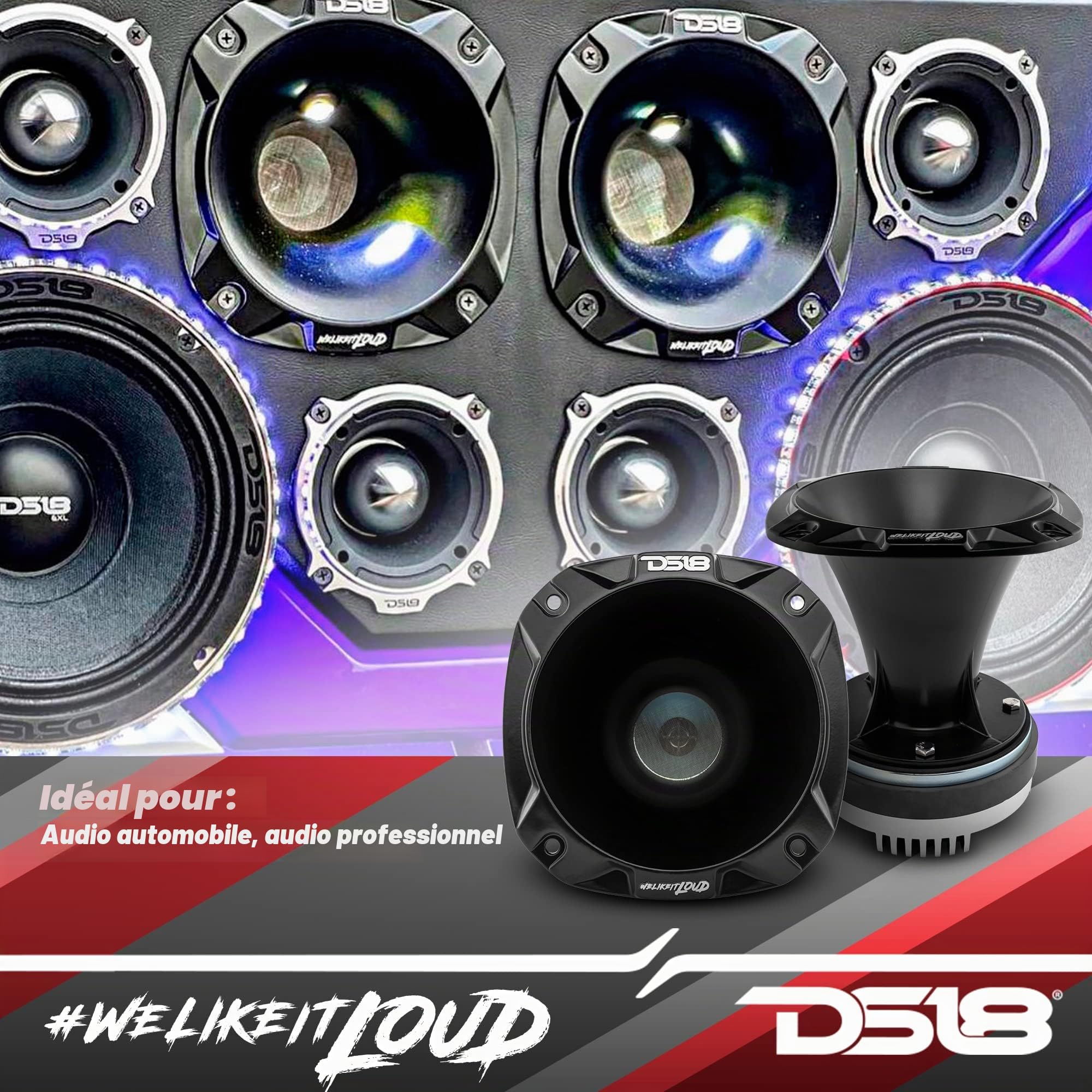 DS18 Pro-DKH1 Pilote de Compression 1000 W 5,1 cm avec klaxon en Aluminium