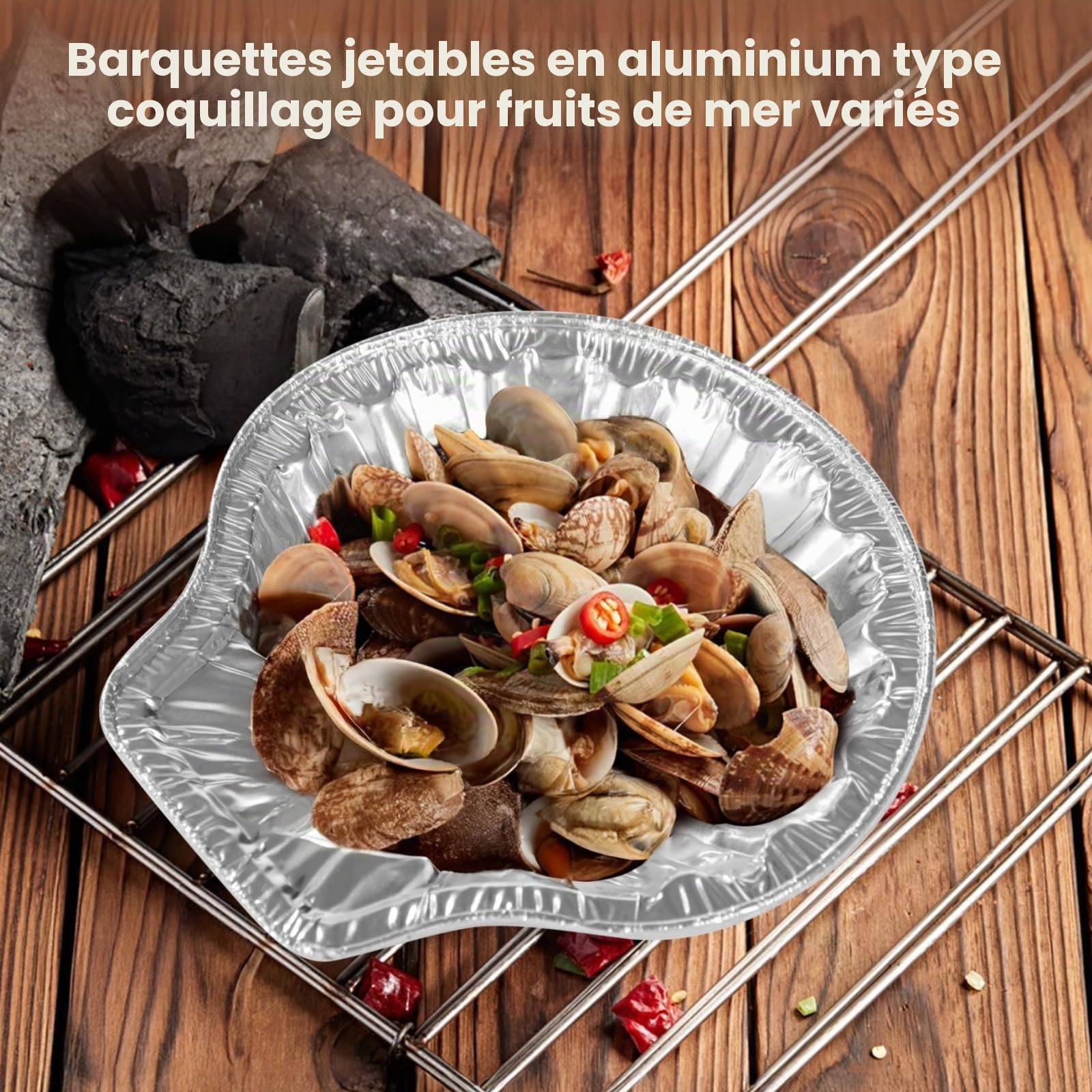 Lot de 200 plateaux jetables en aluminium pour fruits de mer, mini huîtres et coquilles Saint-Jacques, parfaits pour griller, pâtisserie et restauration
