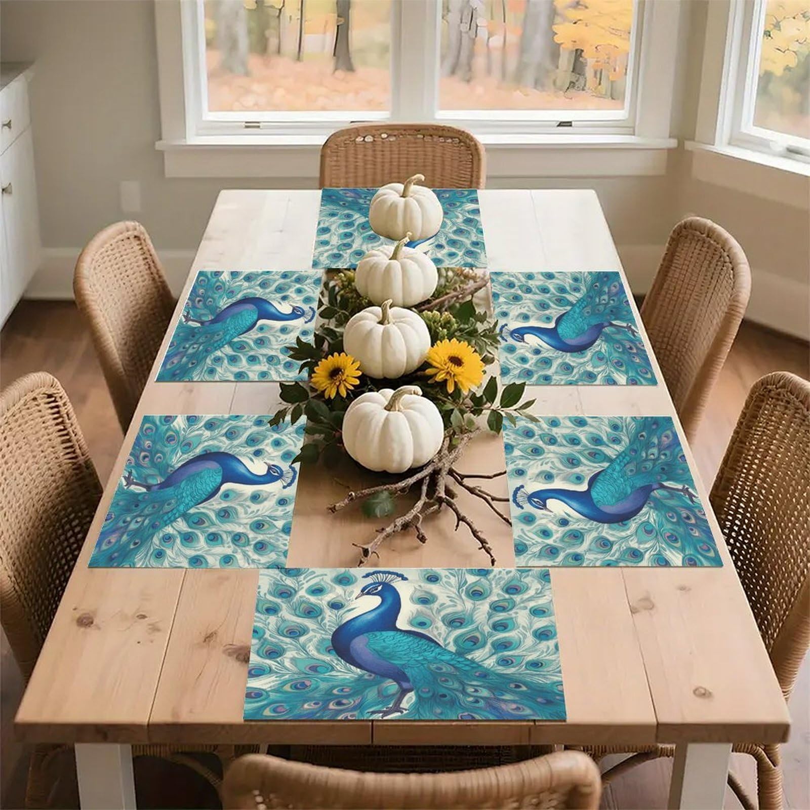 Cute Peacock Placemats Non-Slip Heat Resistant Table Mats Flax Washable Cloth Place Mats Easy to Clean Premium Placemat for Kitchen Dining Table Decor Party Outdoor