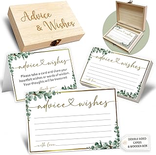 Advice and Wishes Cards Box, 50 Pcs Birthday Wedding Baby Shower Advice Cards, Well Wishes Box for Birthday Party Graduation Bridal Shower Retirement Party, Anniversary(Eucalyptus) -A06