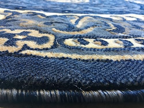 Miniatura 4 de Alfombra redonda tradicional de diseño azul 101 (4 pies x 4 pies, redonda)