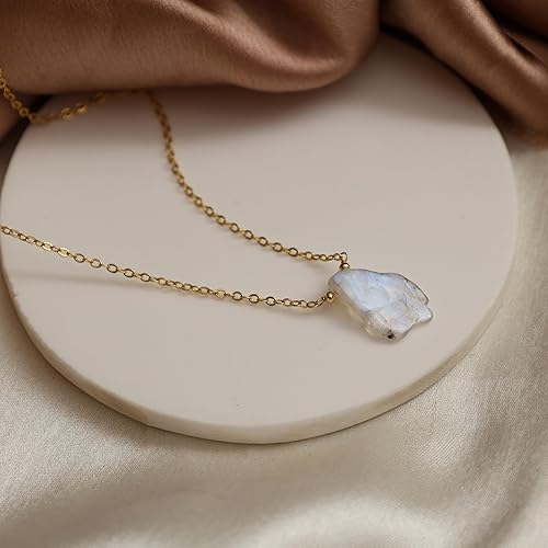 Miniatura 4 de Gempires Rainbow Moonstone Pendant Necklace June Birthstone Handmade Jewelry Hypoallergenic 18 Inch Gold Plated New Beginning Gemstone Necklaces