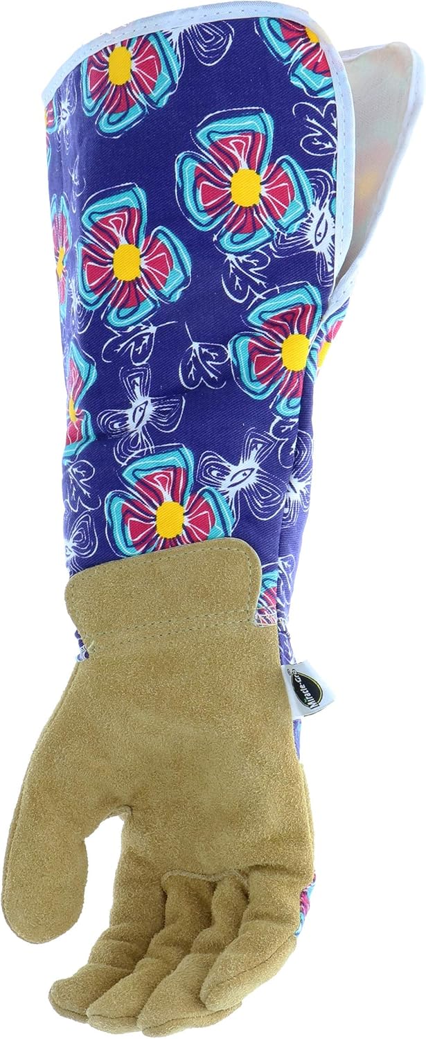 Miracle-Gro MG23246 Rose Pruning Work Gloves - [1 Pair, Small/Medium] Purple/Floral, Split Cowhide Leather Gloves with Extended Canvas Cuff : Patio, Lawn & Garden