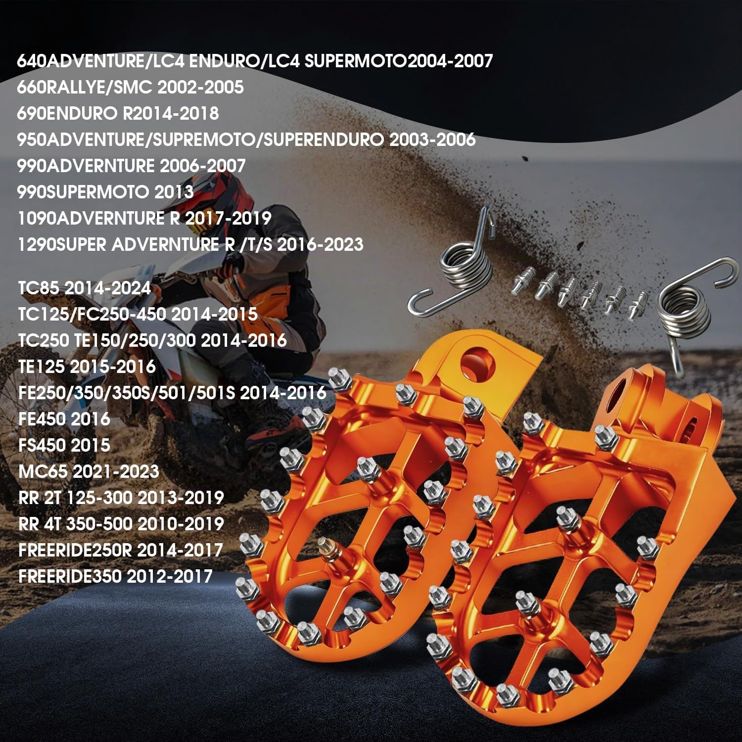 Pedane Moto CNC,Pedali Poggiapiedi per 65-990 SX SXS SXS-F EXC MXC EXCG SX-F EXC-F XC XC-F SMR TE TC FE FC 85-501 Arancia