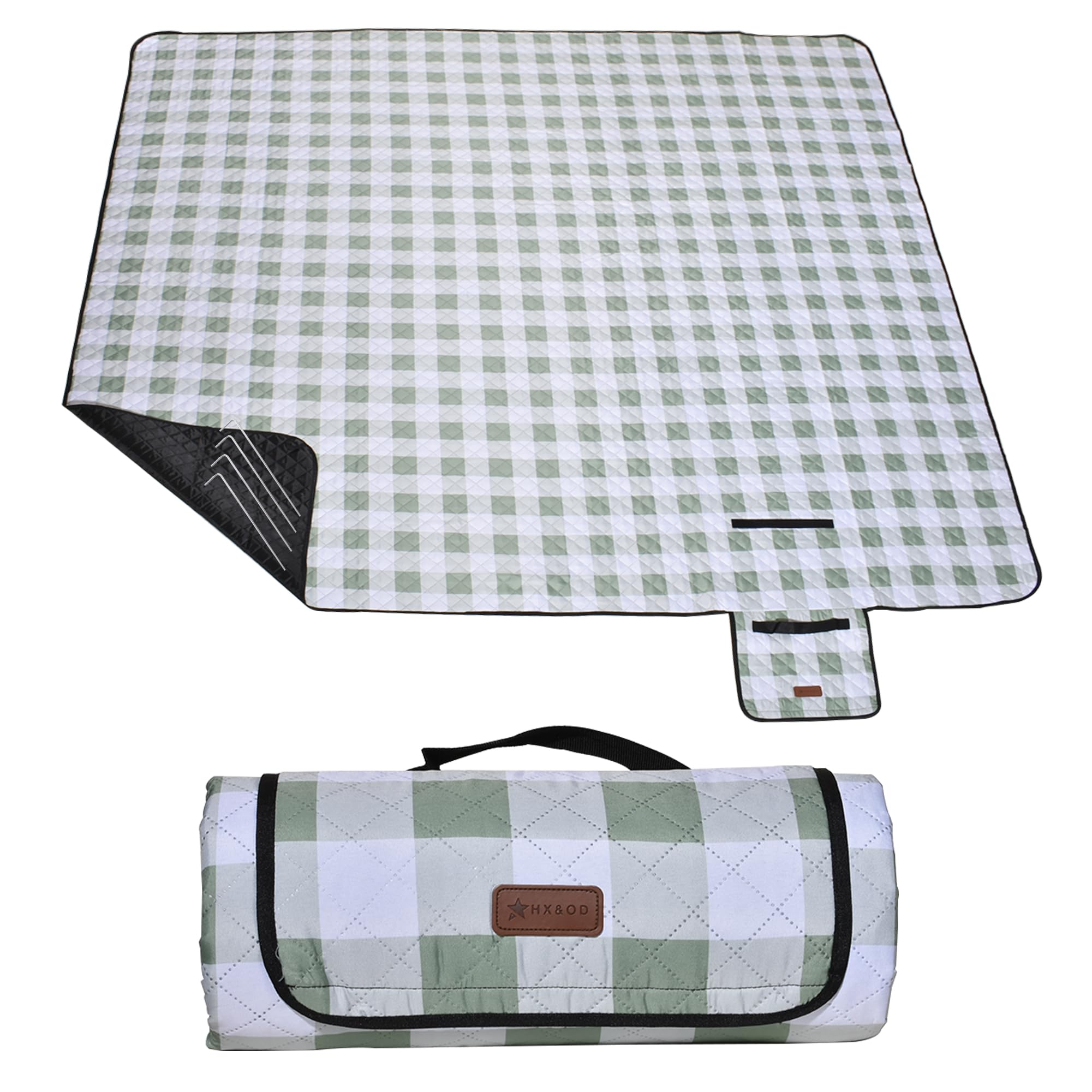 HX&OD Outdoor Picnic Blanket, Extra Large, 80''x80'' Waterproof Foldable Blankets Gingham Picnic Mat for Beach, Camping Grass Lawn Park Accessories