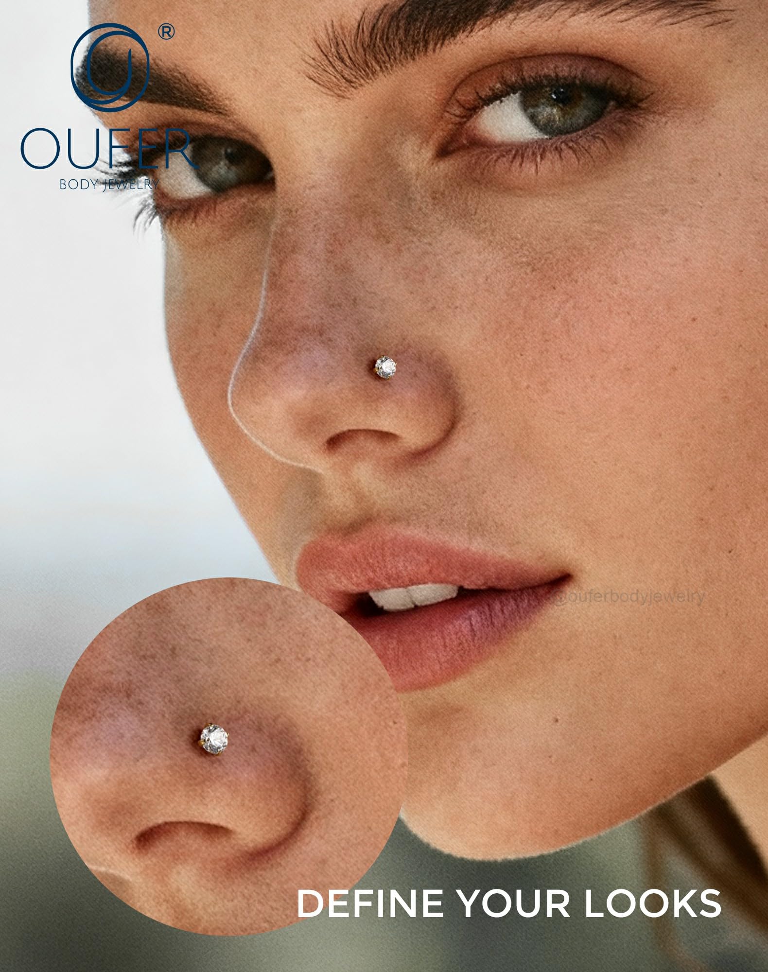 OUFER Body Piercing Nose Studs: 5PCS 20G Titanium Nose Bar L Shaped Nose Rings, 6 mm Gold Nostril Piercing Jewelry Cubic Diamond Thin Body Jewellery for Women - 3
