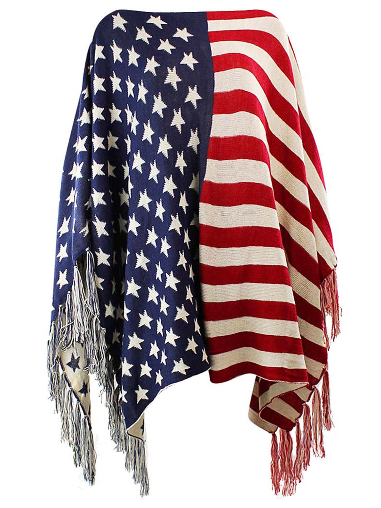 Gilbins USA Flag Cape Shawls Winter Cardigan Poncho Warm Cozy Wrap