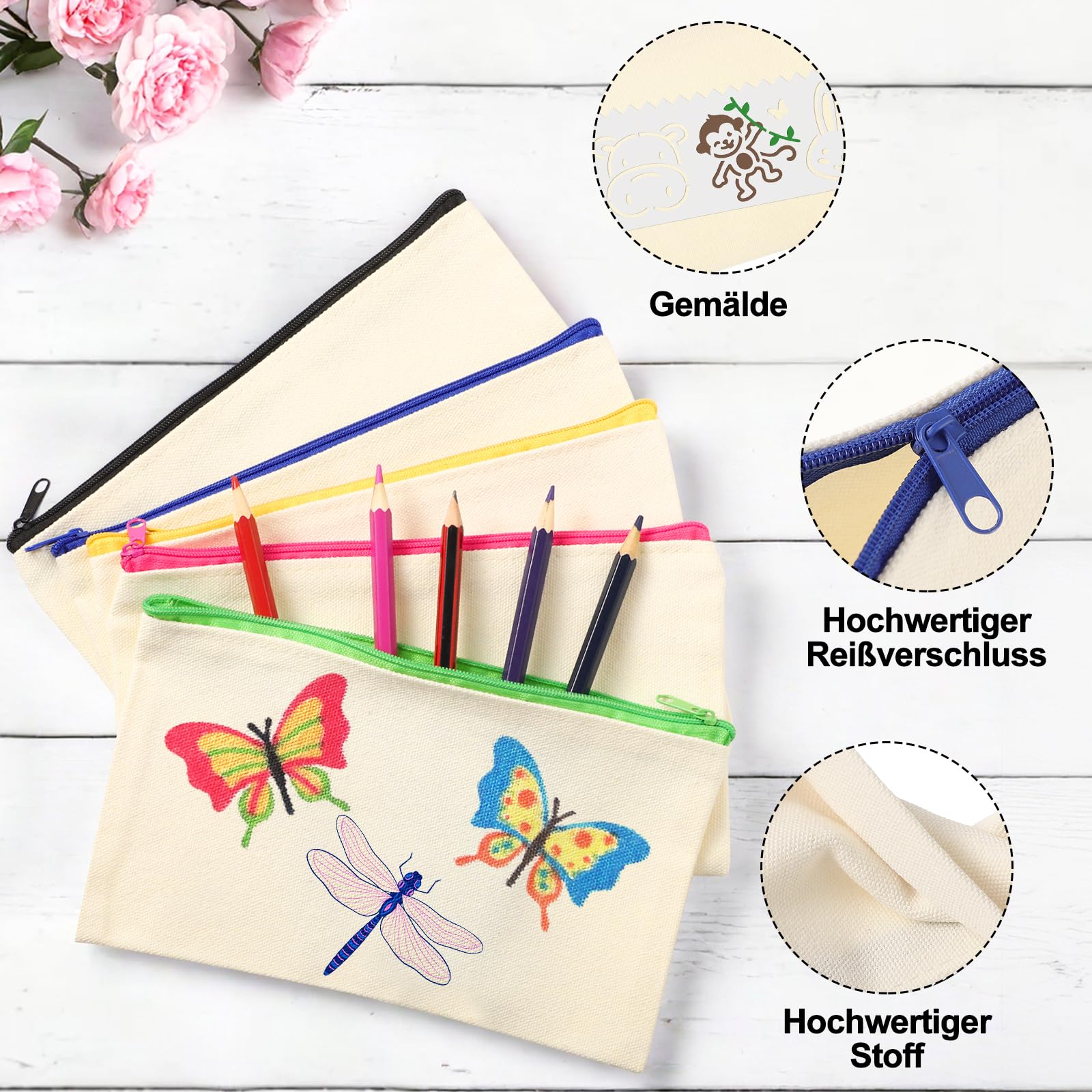 Yoosso Lot de 10 Trousses en Tissu Vierges à Faire Soi-même 21 x 12 cm
