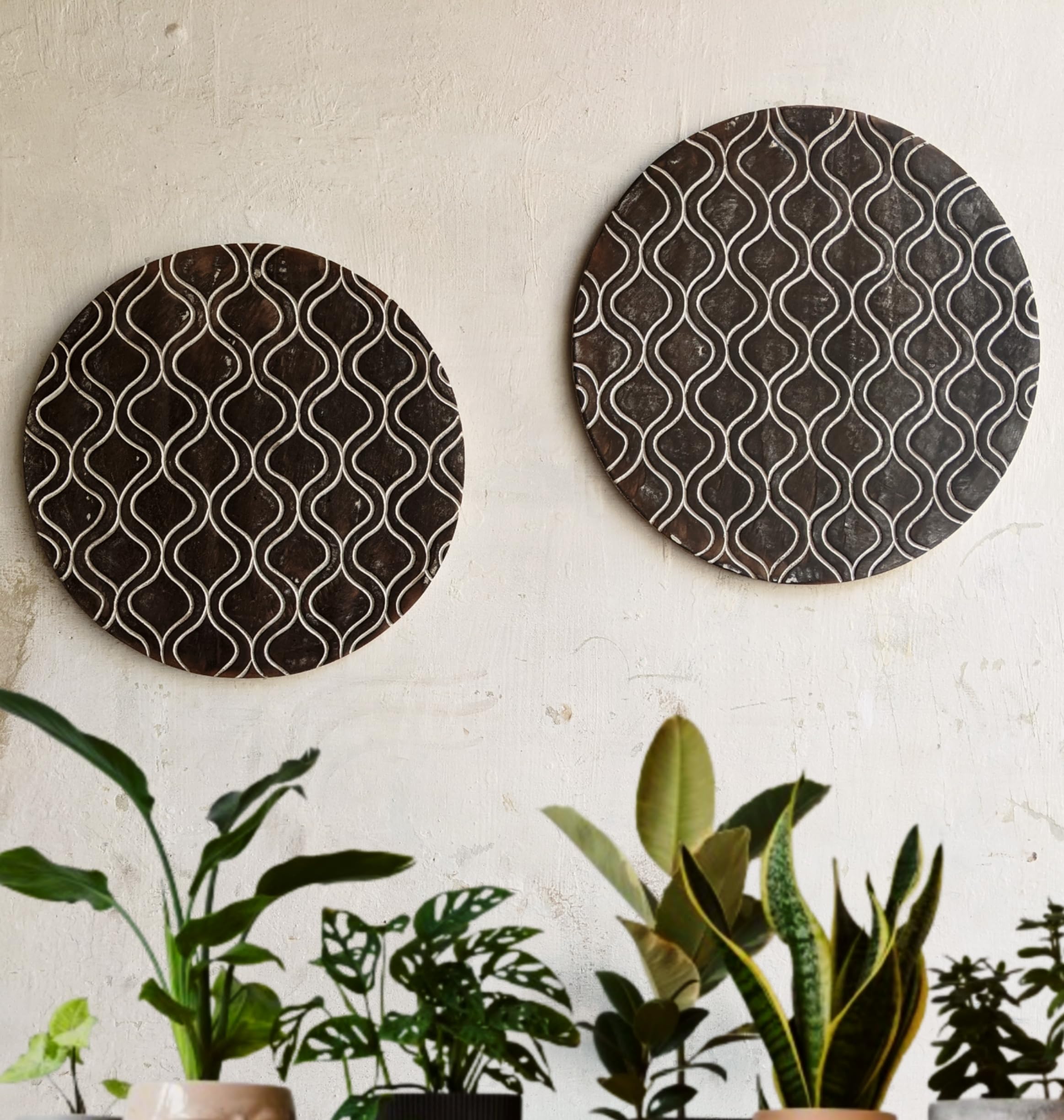 DE KRAFTSMAN Wall Panels For Bedroom,Living Room,Round Handcarved Moraccano Wall Decoration Panel,Hanging,Wood Carving Wall Decoration Panel For Living Room,Bedroom,Hallway,Office ,Set Of 2