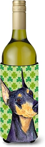 Caroline's Treasures SS4426LITERK Doberman - Botella de vino con diseño de trébol para el día de San Patricio, botella de vino, multicolor