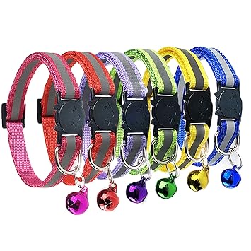 MDENOVO Reflective Cat Collar with Bell Breakaway, 6 Pack, Nylon Strip Pet Collar for Cats and Small Dogs